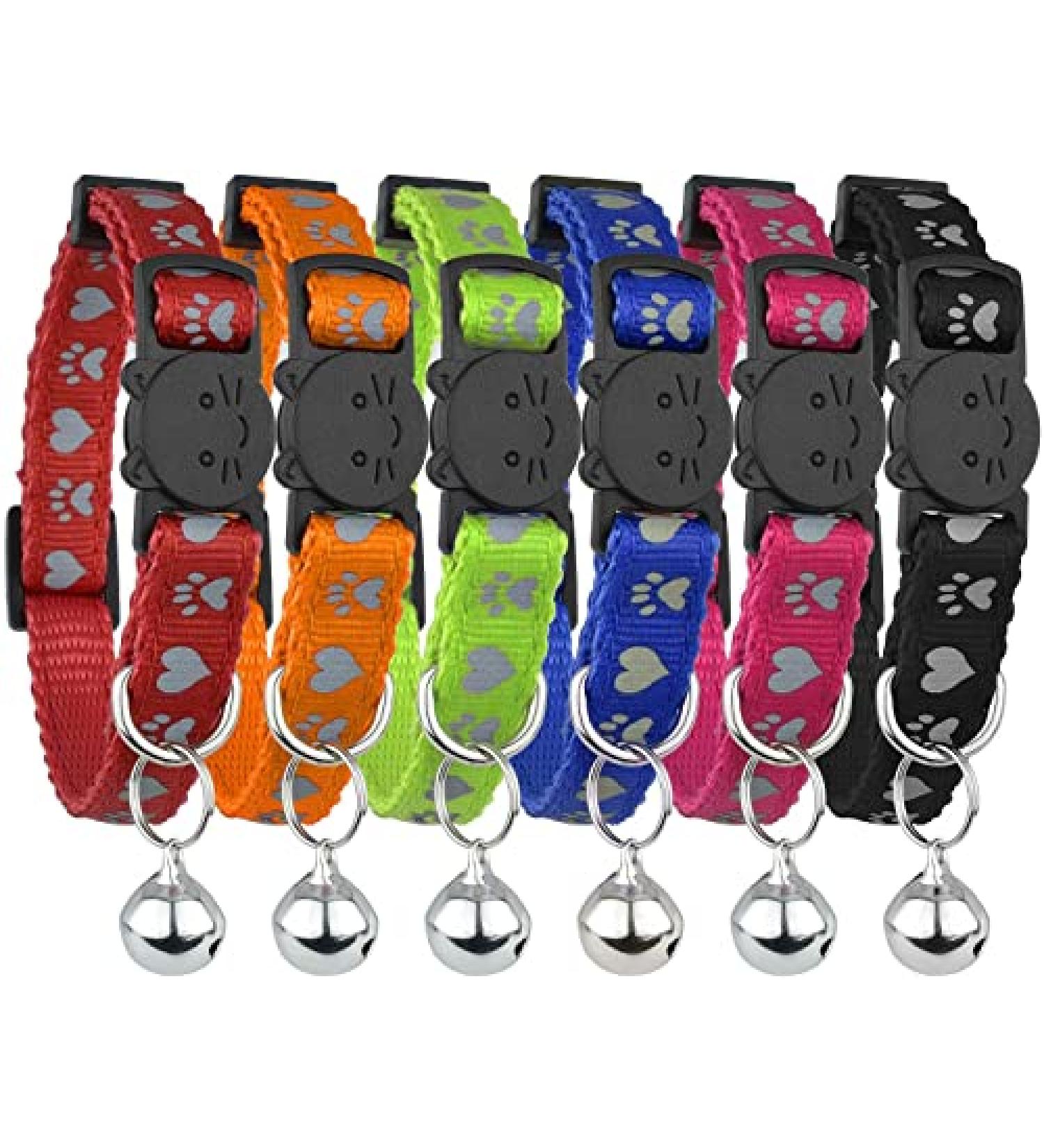 Reflective Cat Collar Set of 6 - Breakaway, Safe & Stylish Nylon Collars with Bell - Mixed Colors - Free Replacement - Upgrade Version (6-Pack) - Buy Online on GoSupps.com