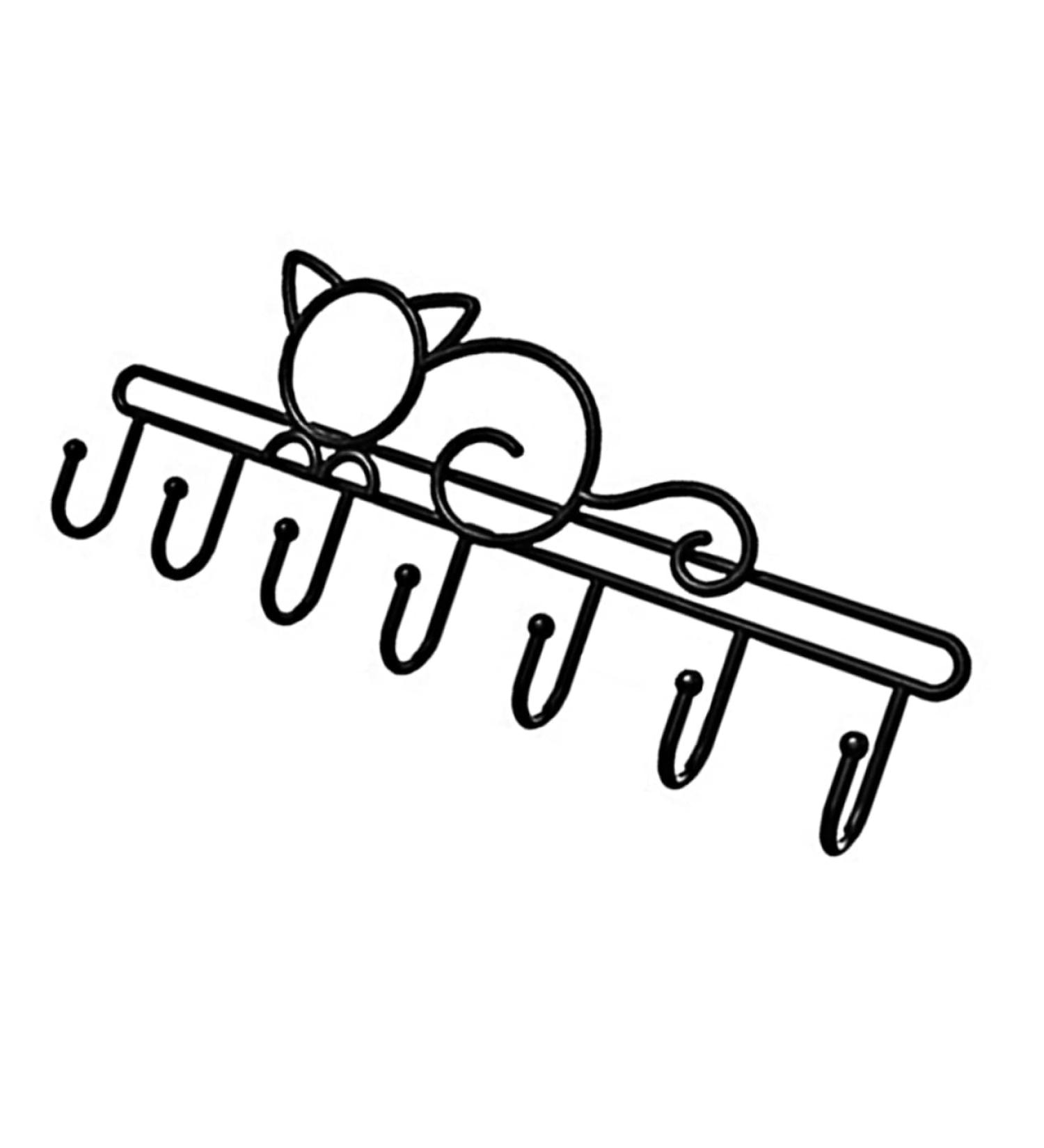 OFFSCH 7 Kitten Wall Hanging Key Fob Coat Hangers Wall Mounted Hooks Door Organizer Cupboard Storage Rack 46X14.5CM Black - Buy Online on GoSupps.com