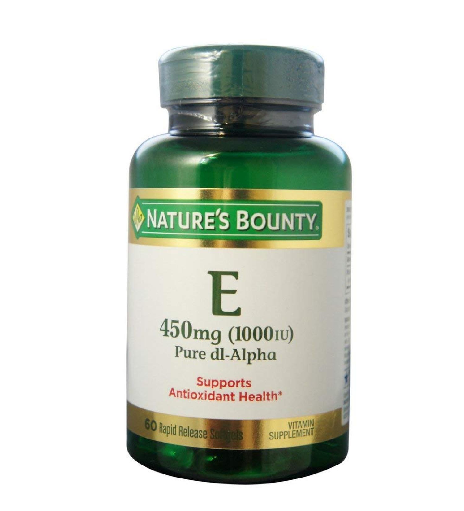 Nature's Bounty Vitamin E 1000 IU Softgels Pure DL-Alpha 60 Soft Gels (Pack of 4) 2 Count (Pack of 120)