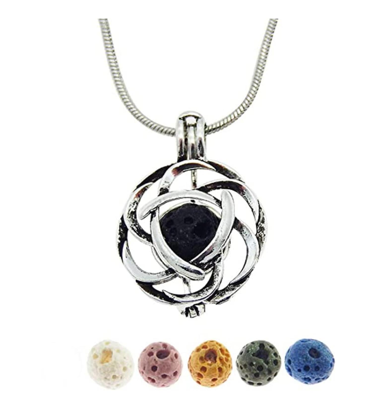 Julie Wang Lava Stone Celtic Knot Essential Oil Diffuser Necklace | Antique Silver Aromatherapy Jewelry - Buy Online on GoSupps.com