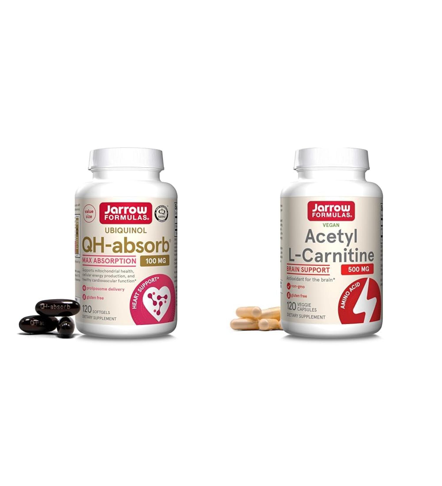 Jarrow Formulas CoQ10 Ubiquinol 100mg Cardiovascular Support & Acetyl L-Carnitine 500mg Brain Antioxidant Veggie Capsules Bundle 120 Count (Pack of 1) CoQ10 + Acetyl L-Carnitine 500 mg - Buy Online on GoSupps.com