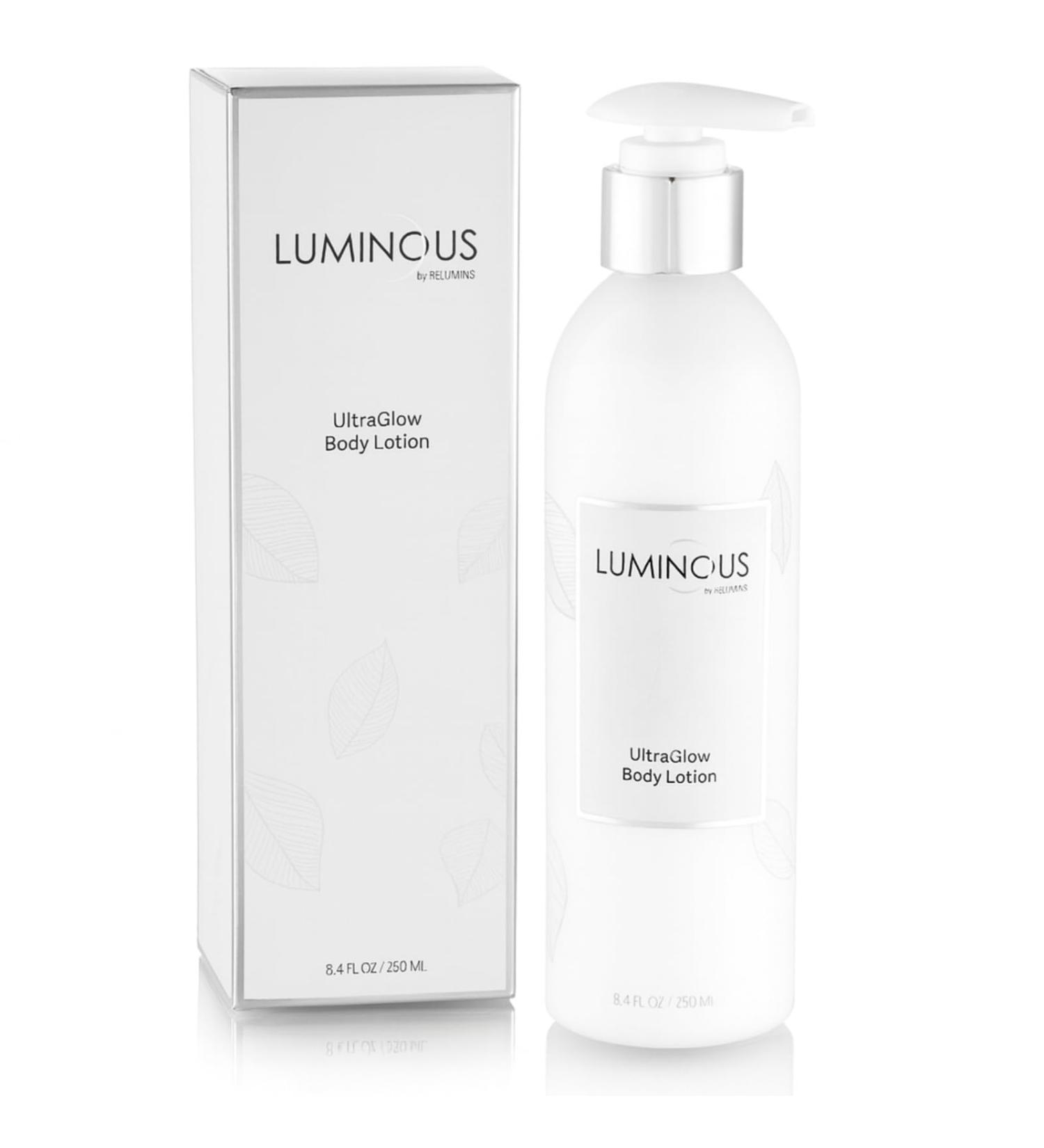 Relumins Luminous UltraGlow Body Lotion Aloe Vera & Argan Oil Moisturizer - Gift for Her - Smooth Silky Hydrated Skin - Lightweight Daily Body Care - 250mL Pump Bottle - Buy Online on GoSupps.com