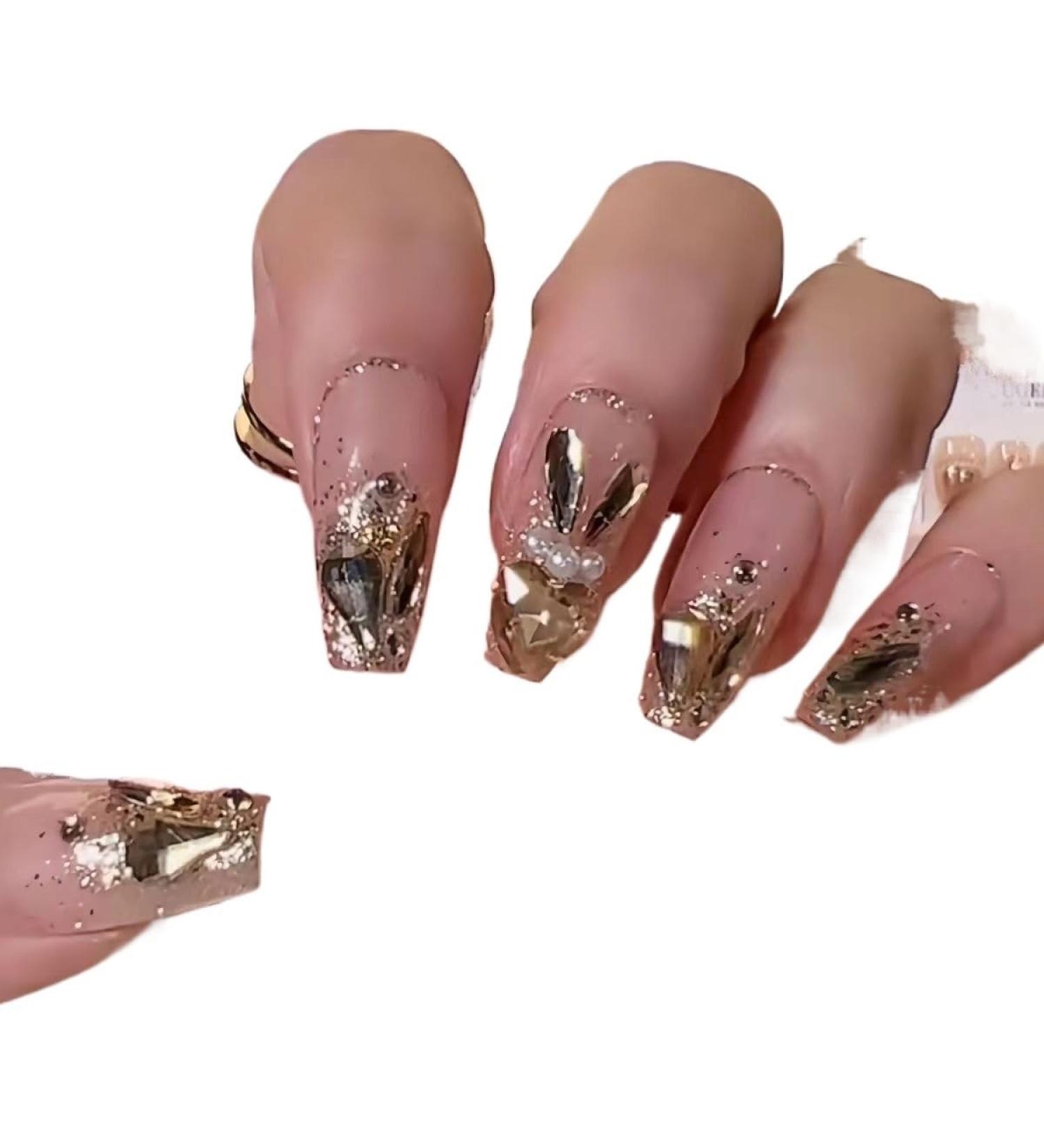 Temperament-enhancing manicure hand-made wearing nail full of diamonds in the New Year versatile wearing nail stickers are white in autumn and winter.(M) - Buy Online on GoSupps.com