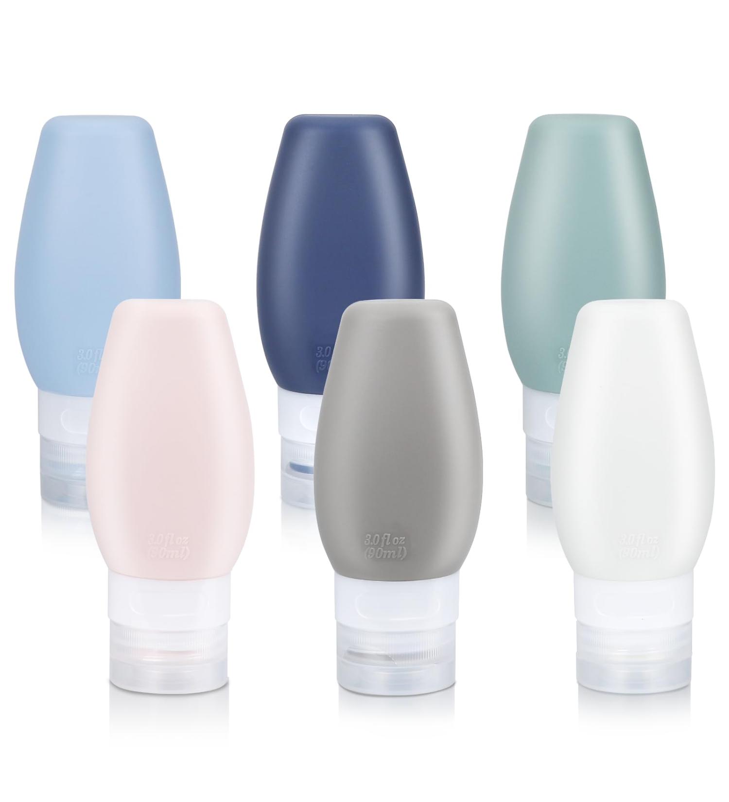 Uervoton 6 Pack Silicone Travel Bottle Leak Proof Refillable Squeezable Containers Set with Label and Transparent Carry Bag for Liquid Shampoos Soap and Toiletries - 90ml TB-6PACK - Buy Online on GoSupps.com