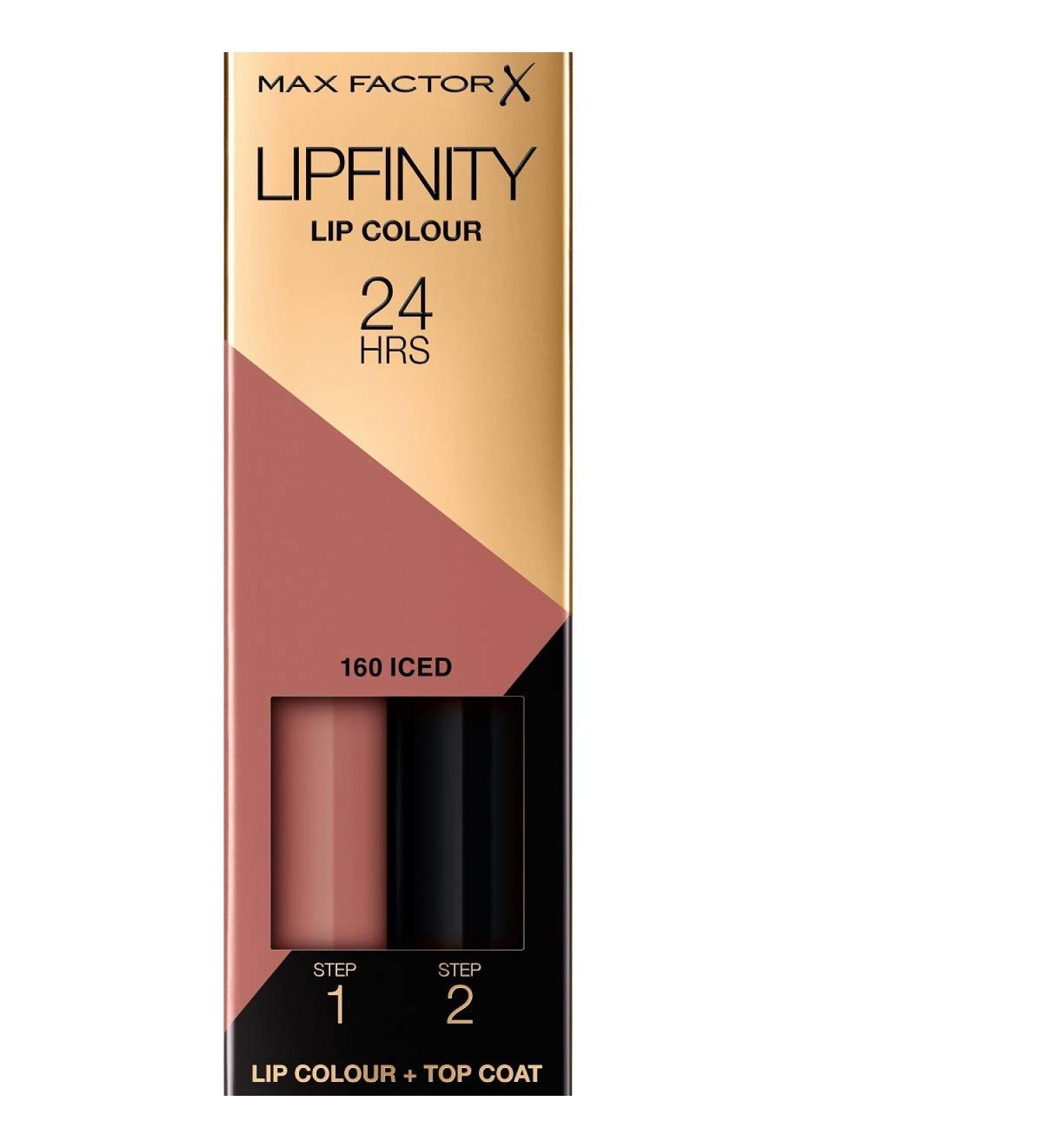 Max Factor Lipzinity Lip Color Iced 160 - Long-Lasting Kussecht Lipstick with 24-Hour Wear Intense Color Precise Applicator & Nourishing Gloss Top Coat - 2 Pieces (1 Pack) - Buy Online on GoSupps.com