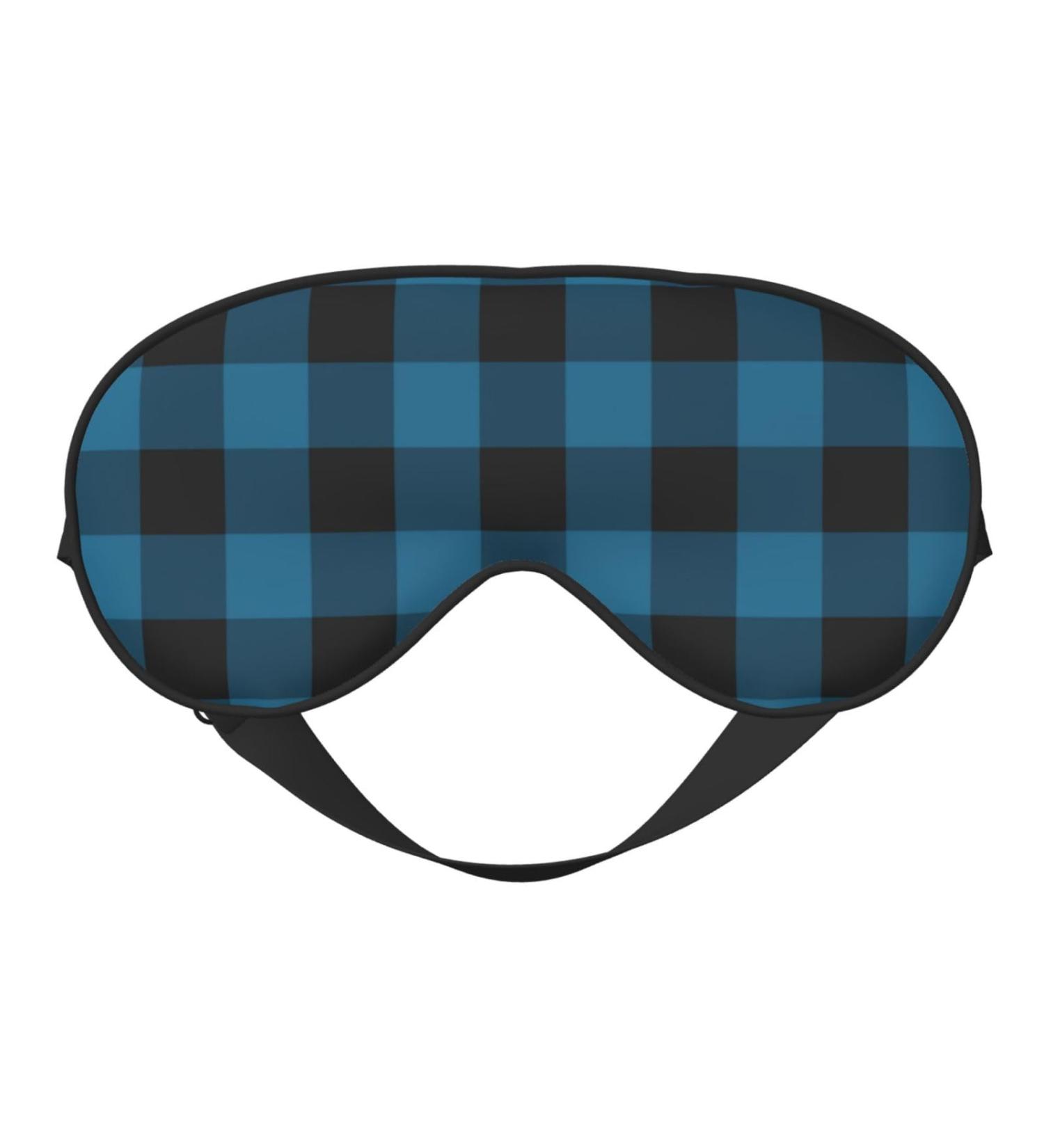 Blue Black Plaid Sleep Eye Mask - Soft Blindfold with Elastic Strap for Travel & Night Sleeping - Buy Online on GoSupps.com