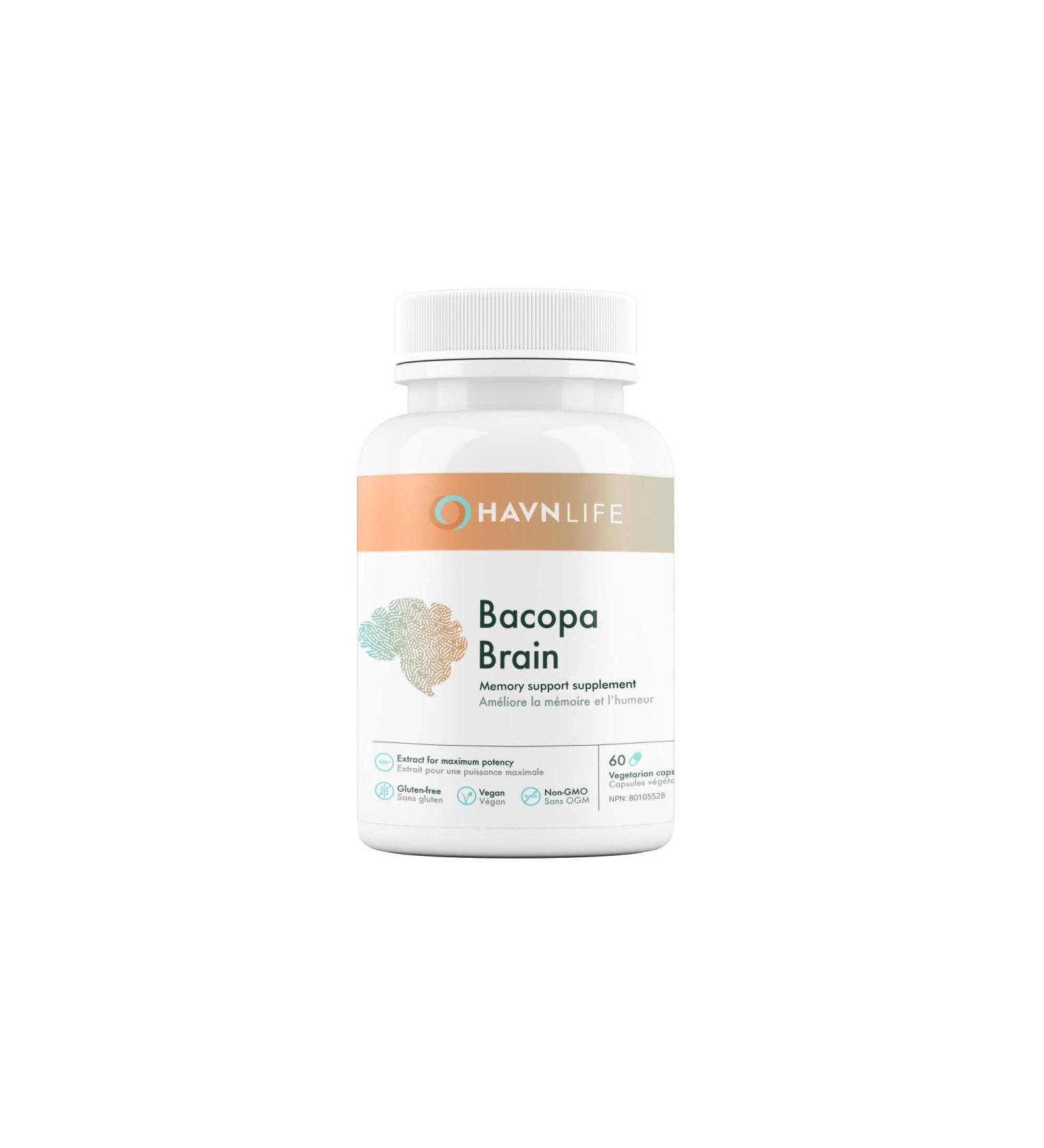 HAVN Life Bacopa Brain - Bacopa Monnieri Capsules Memory Support - Supplement for Cognitive Function Support - Non-GMO 60 Vegan Capsules - Buy Online on GoSupps.com