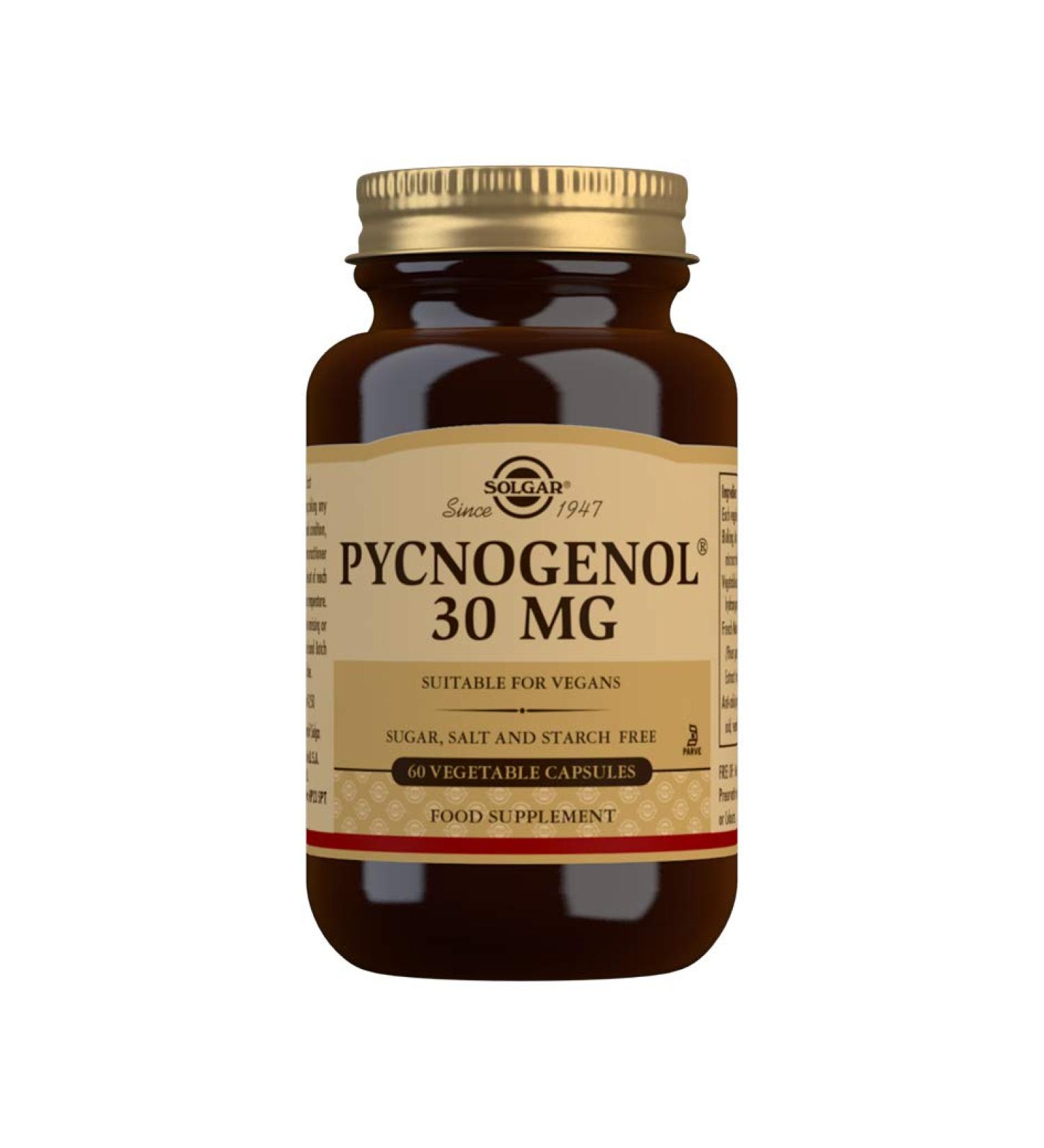Solgar Pycnogenol 30 mg, 60 Vegetable Capsules - Antioxidant Protection - Circulatory, Joint and Skin Support - Non-GMO, Vegan, Gluten Free, Dairy Free, Kosher - 60 Servings