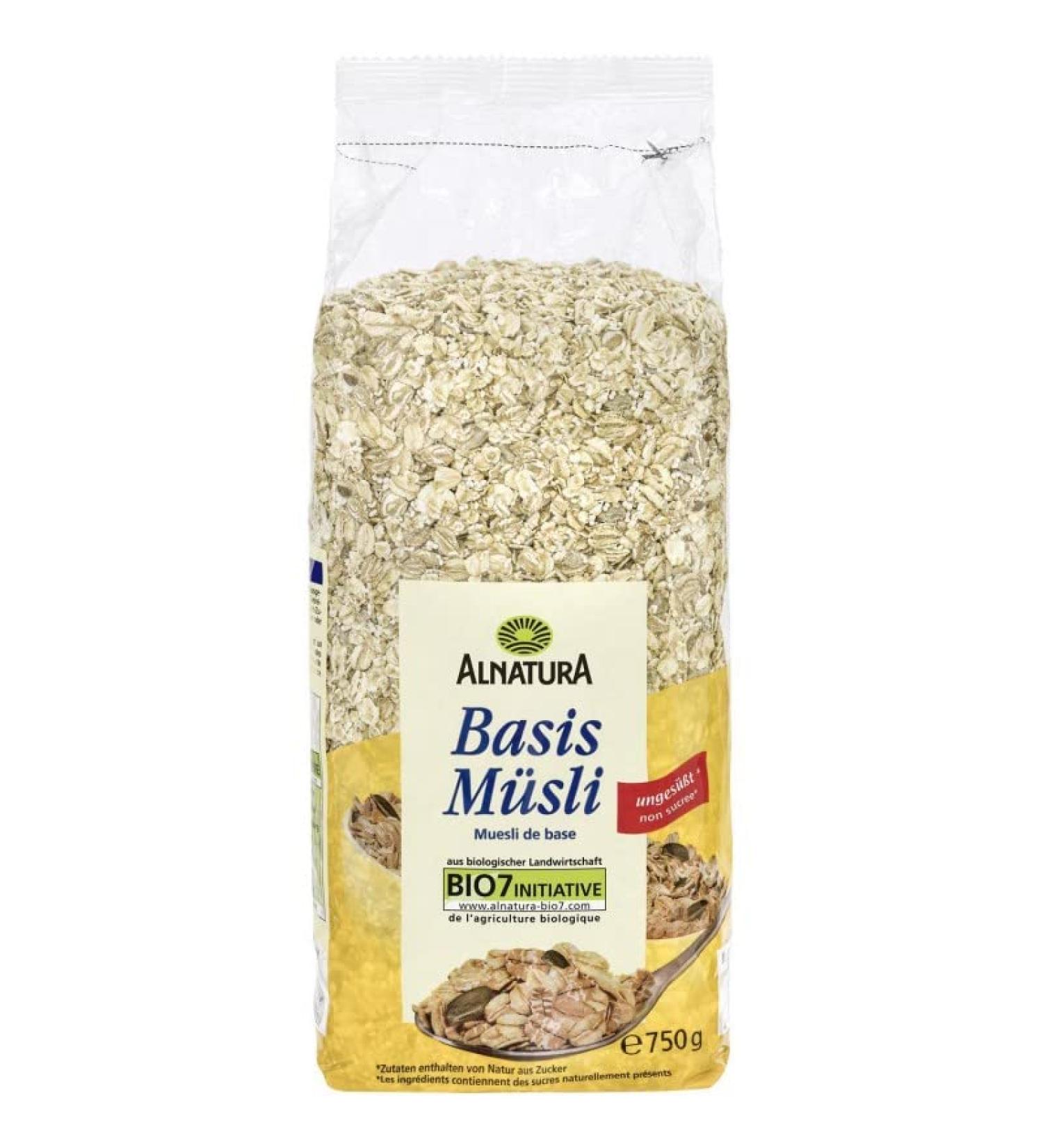 ALNATURA Muesli De Base 750g - Flocons d'Avoine Fruits Secs & Graines Bio - Petit D jeuner Sain & quilibr pour Toute la Famille - Lot De 4 - Vendu Par Lot