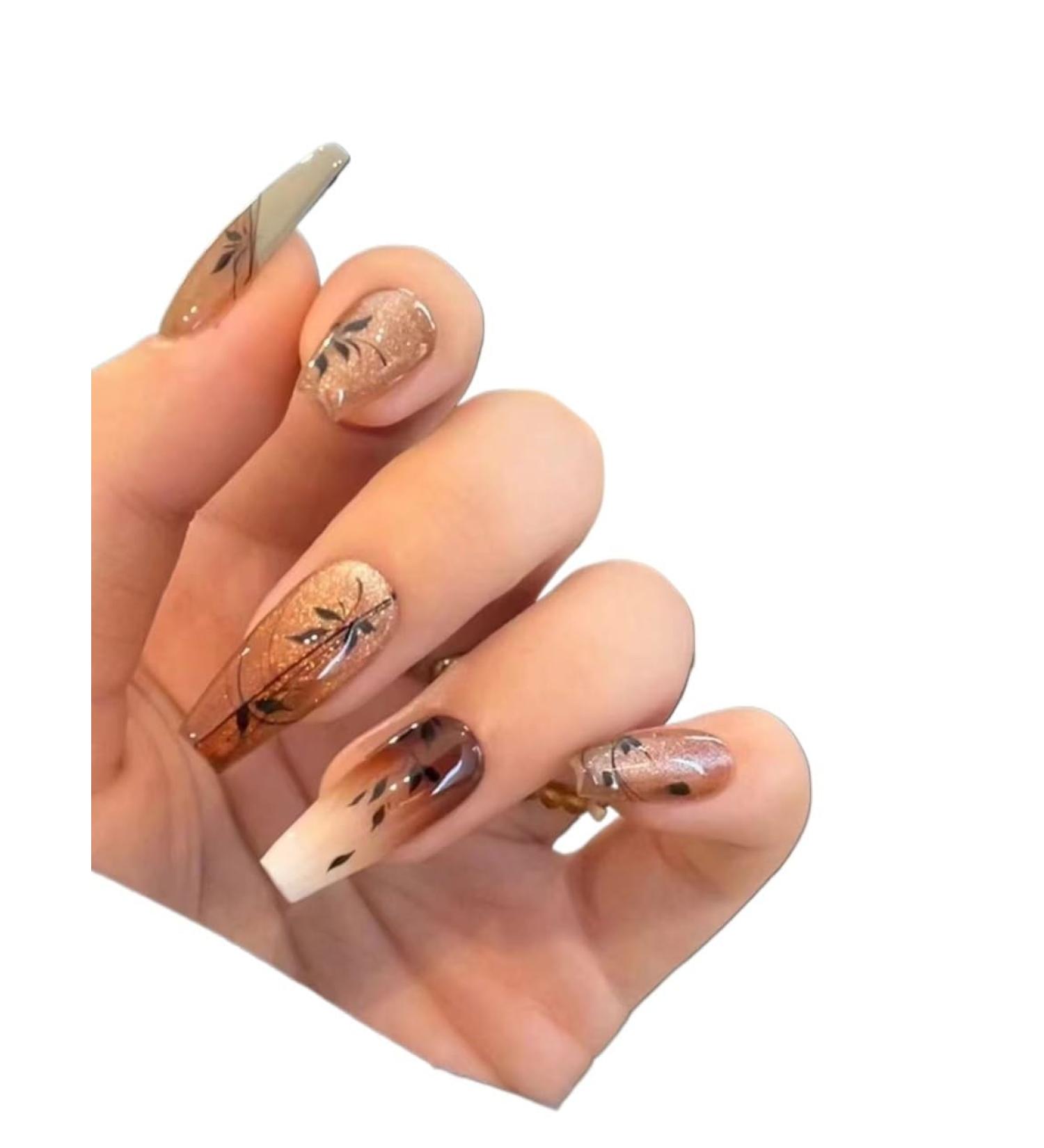Temperament enhancement manicure autumn leaves" candy amber cat's eye Chinese style long ladder hand-worn armor(M)