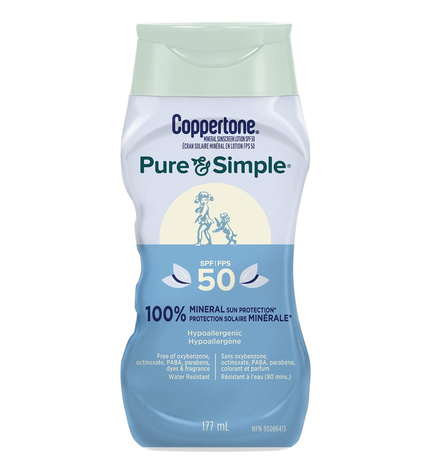 Coppertone Mineral Sunscreen lotion pure and Simple Spf 50 100 percent Zinc oxide mineral Face and Body Sunscreen Hypoallergenic Face and Body Lotion for Sun Protection 177 ml. SPF 50 - Body Lotion - Buy Online on GoSupps.com
