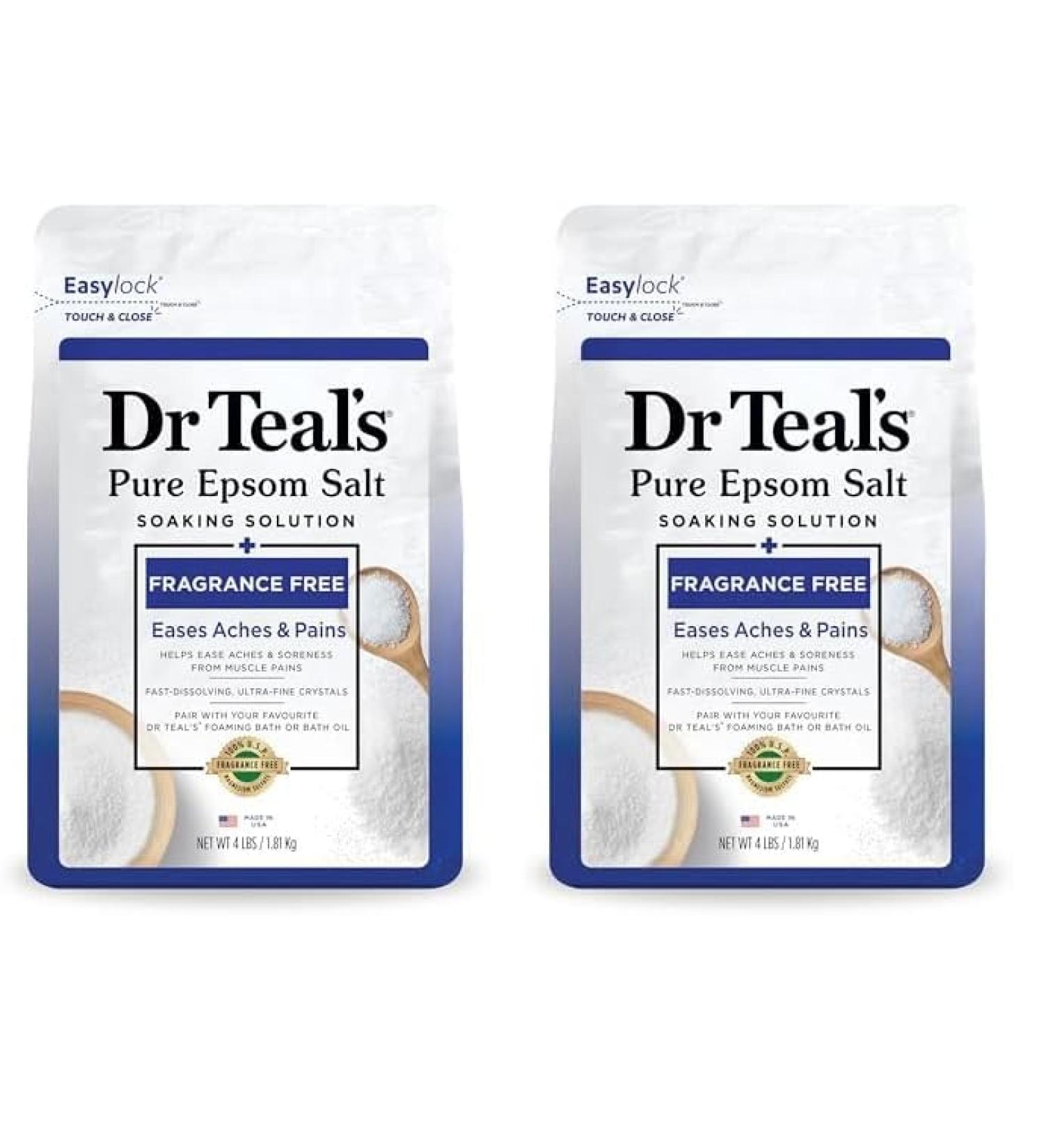 Dr Teal's Pure Epsom Salt Soak - Fragrance Free 4 lb (Pack of 2) - International Shipping Available - Buy Online on GoSupps.com
