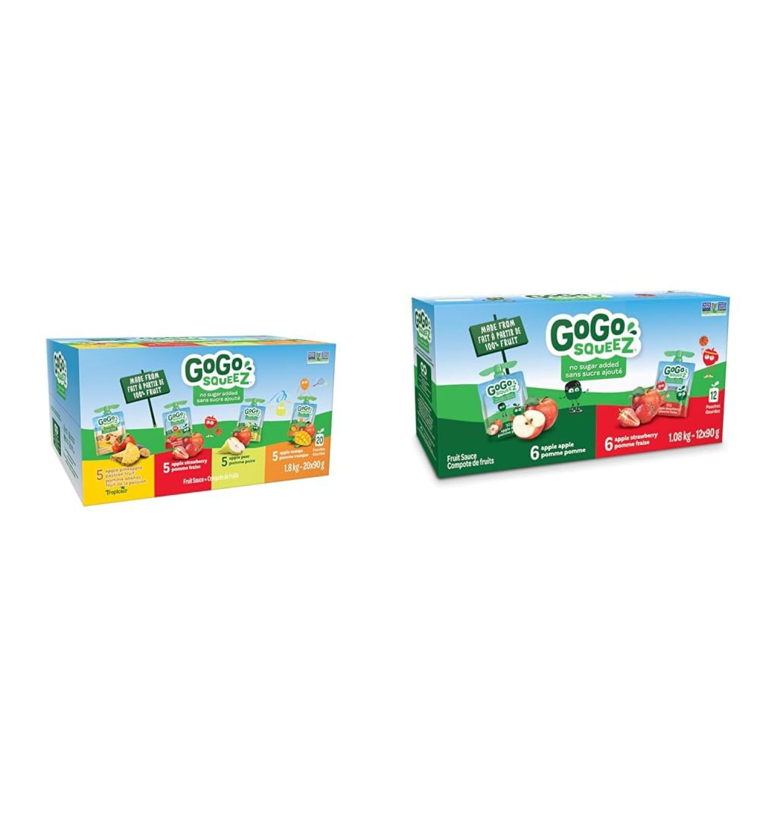 GoGo squeeZ Fruit Sauce Variety Pack Pineapple Passion Fruit Strawberry Pear Mango Pack of 20 & Fruit Sauce Variety Pack Apple Strawberry No Sugar Added. 90g per pouch Pack of 12 Variety Pack + Pack of 12 Fruit Sauce - Buy Online on GoSupps.com