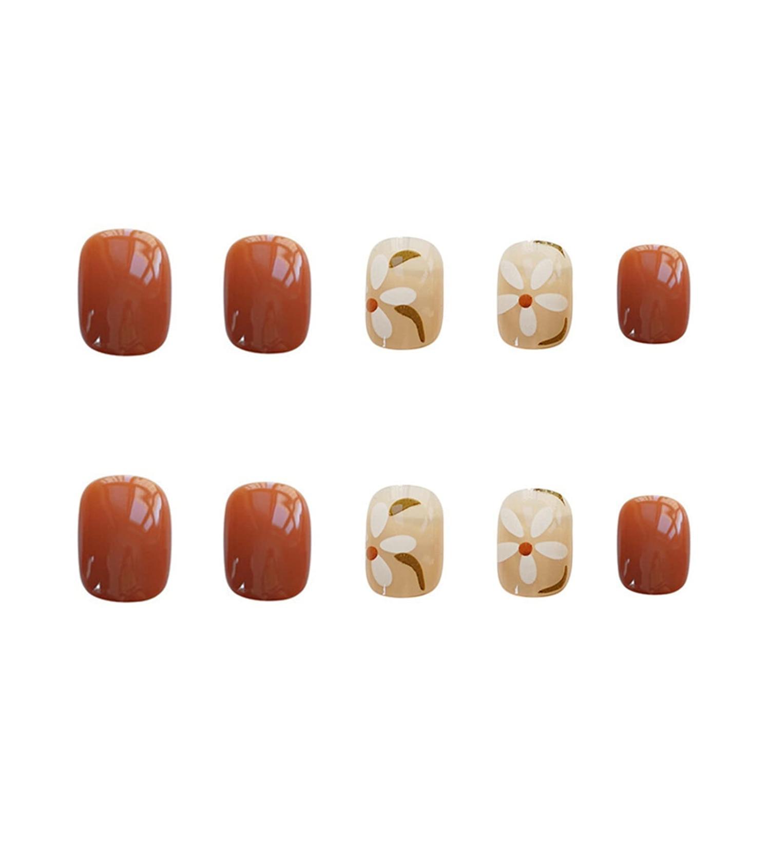Chtom Orange Flower Petal Fake Nail Stickers Wearing A Beautiful Metal Metal Finished Nail Patch
