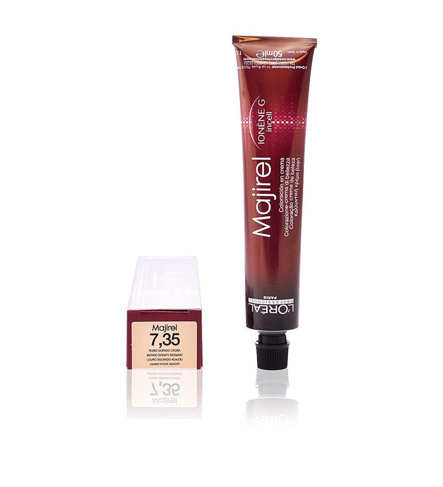 L'Oréal Professionnel, Majirel 7.35 Golden Blonde Mahogany, Beauty Cream, Covers up to 100% of White Hair & Provides Shine and Intense Color, 50 ml