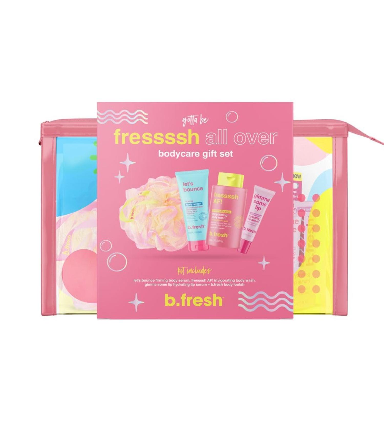 b.fresh Bodycare Gift Set | Fressssh All Over Self Care Kit - Travel Size Body Wash Firming Serum Exfoliating Loofah & Hydrating Lip Serum - Buy Online on GoSupps.com