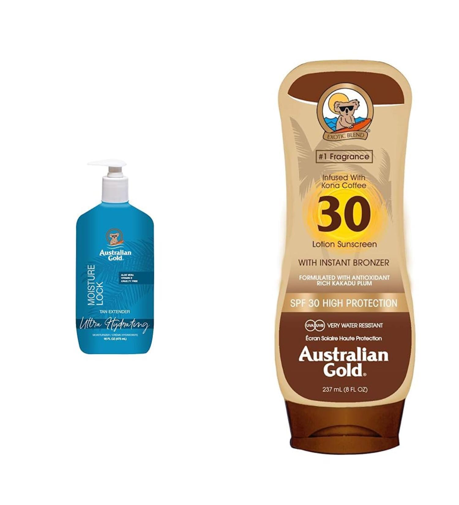 Buy Australian Gold Moisture Lock Aftersun & SPF 30 Lotion + Bronzer Bundle - 473ml & 237ml - International Shipping Available - Buy Online on GoSupps.com