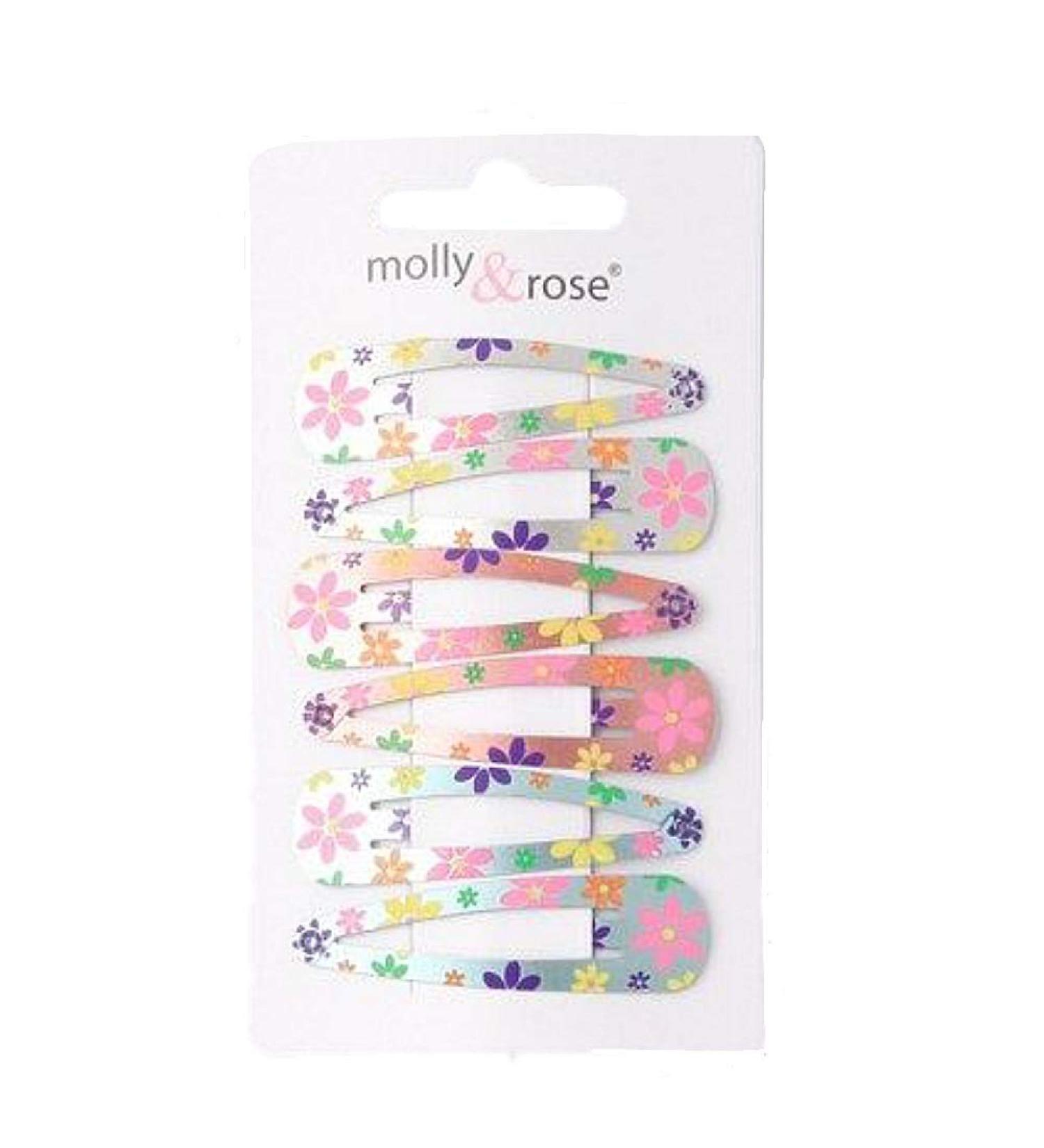 Set of 6 Daisy Flower Print Metal Hair Clips Snap Bendies Sleepies 5cm (2")