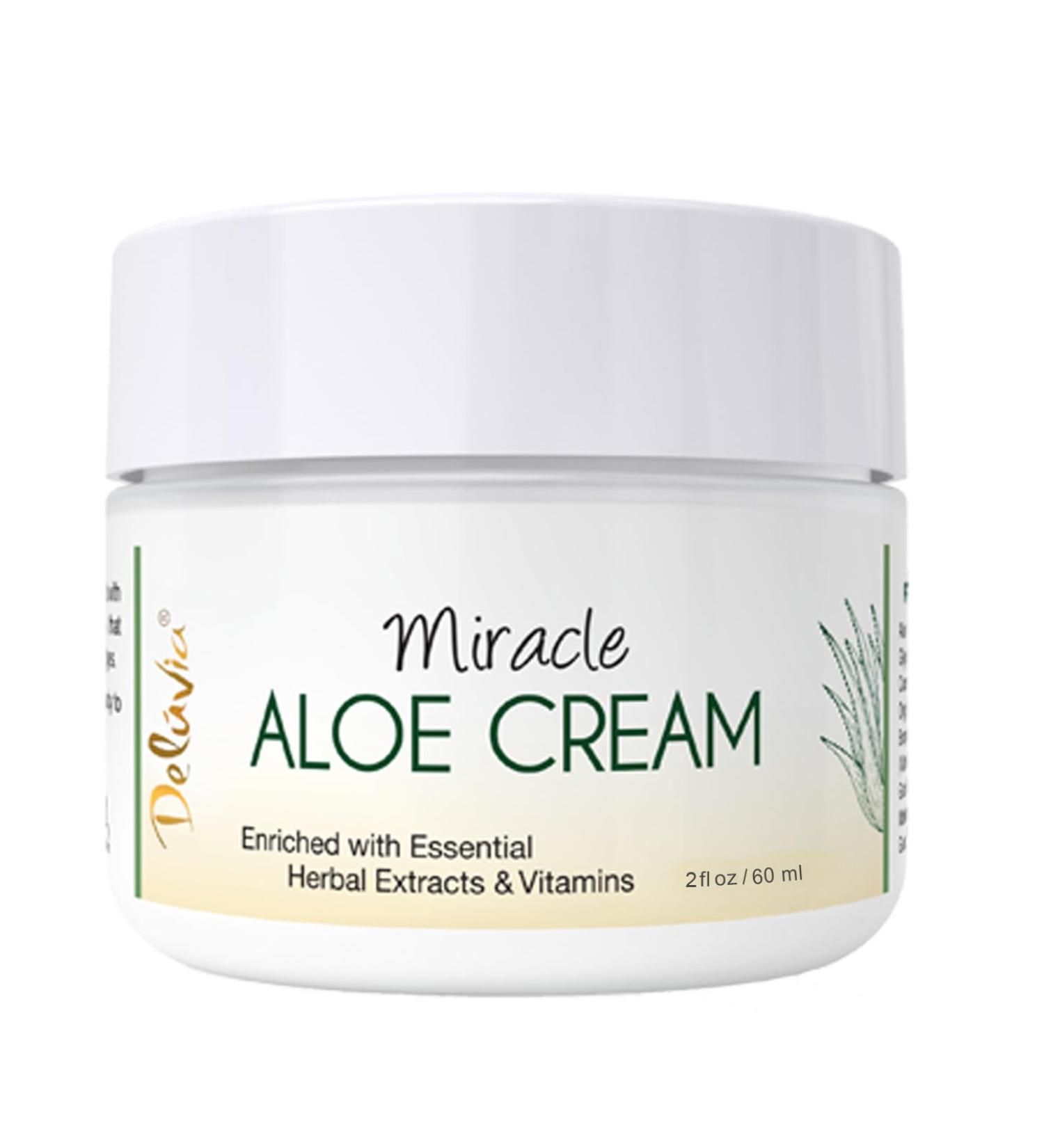 Deluvia Miracle Aloe Cream | Face & Body Moisturizer with Vitamin E & Organic Aloe Vera | Hydrating, Soothing for Dry Skin | Psoriasis, Eczema - 2 oz Compact Travel Size Unscented 2 Ounce (Pack of 1) - Buy Online on GoSupps.com