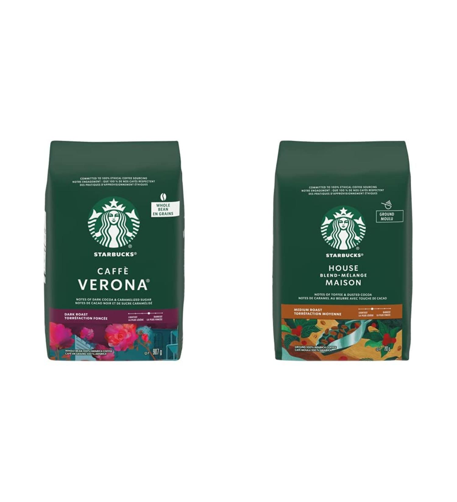 Starbucks Caffe Verona Whole Bean Dark Roast Coffee 907 gram & Ground Coffee House Blend 793 Grams - Buy Online on GoSupps.com
