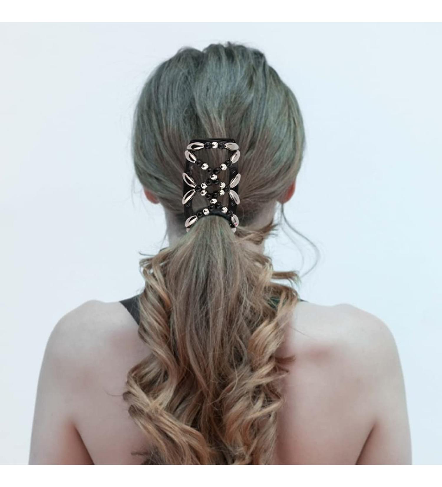 Beads Hair Combs Magic Stretchy Double Comb Hair Clips Elastic Hairpins Accessories Clips Barrettes - Buy Online on GoSupps.com