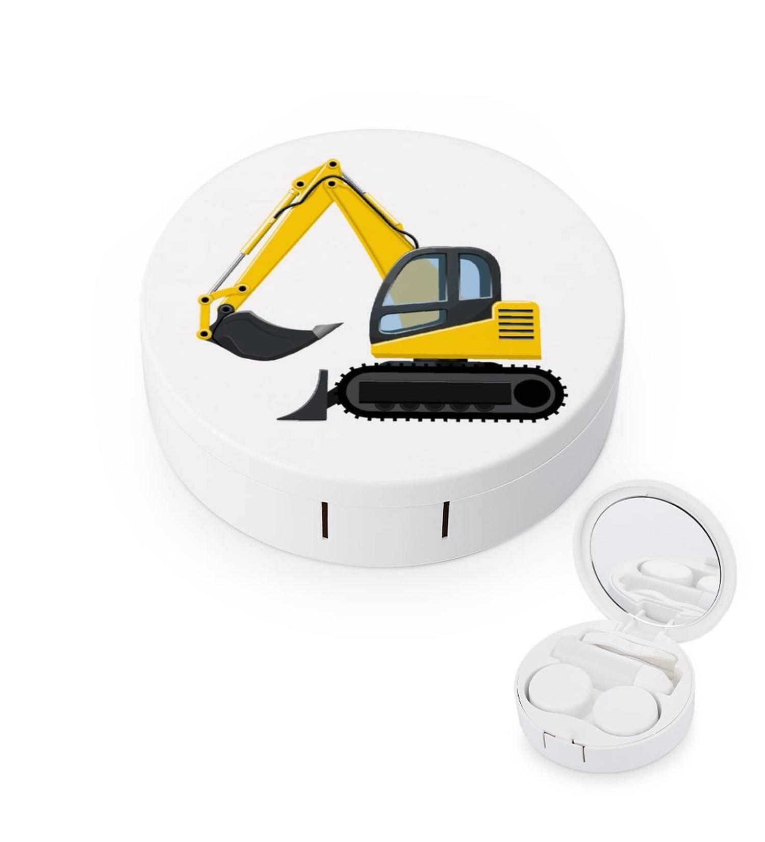 Excavator Cartoon Round Case For Contact Lens Kit Storage Box with Mirror Printed - Buy Online on GoSupps.com