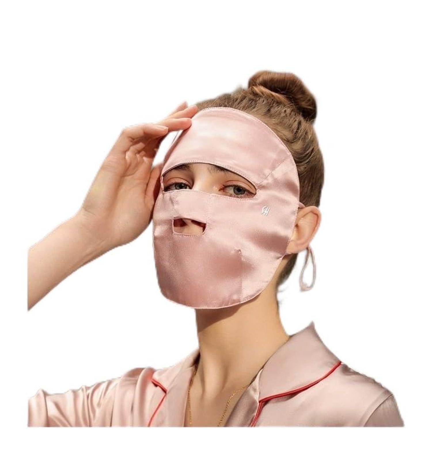 NAERTFD sun protection mask summer lady's full face-sun protection mask breathable ice silk veil outdoor sports sun protection mask (size: pink)