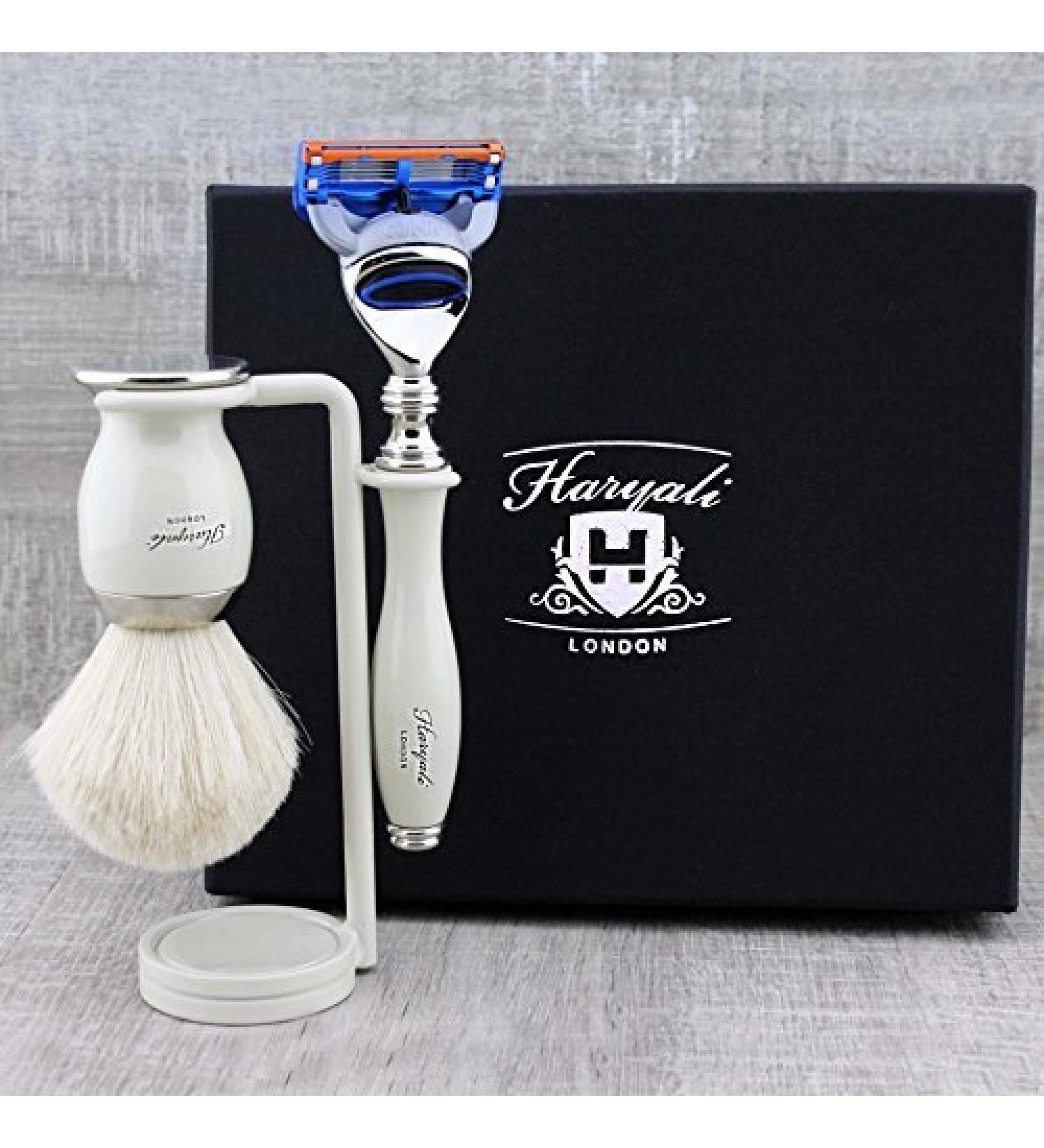 Haryali London Men's Shaving Set 5 Razor Blades White Badger Hair Stand | Premium Grooming for Men | International Shipping Available - Buy Online on GoSupps.com