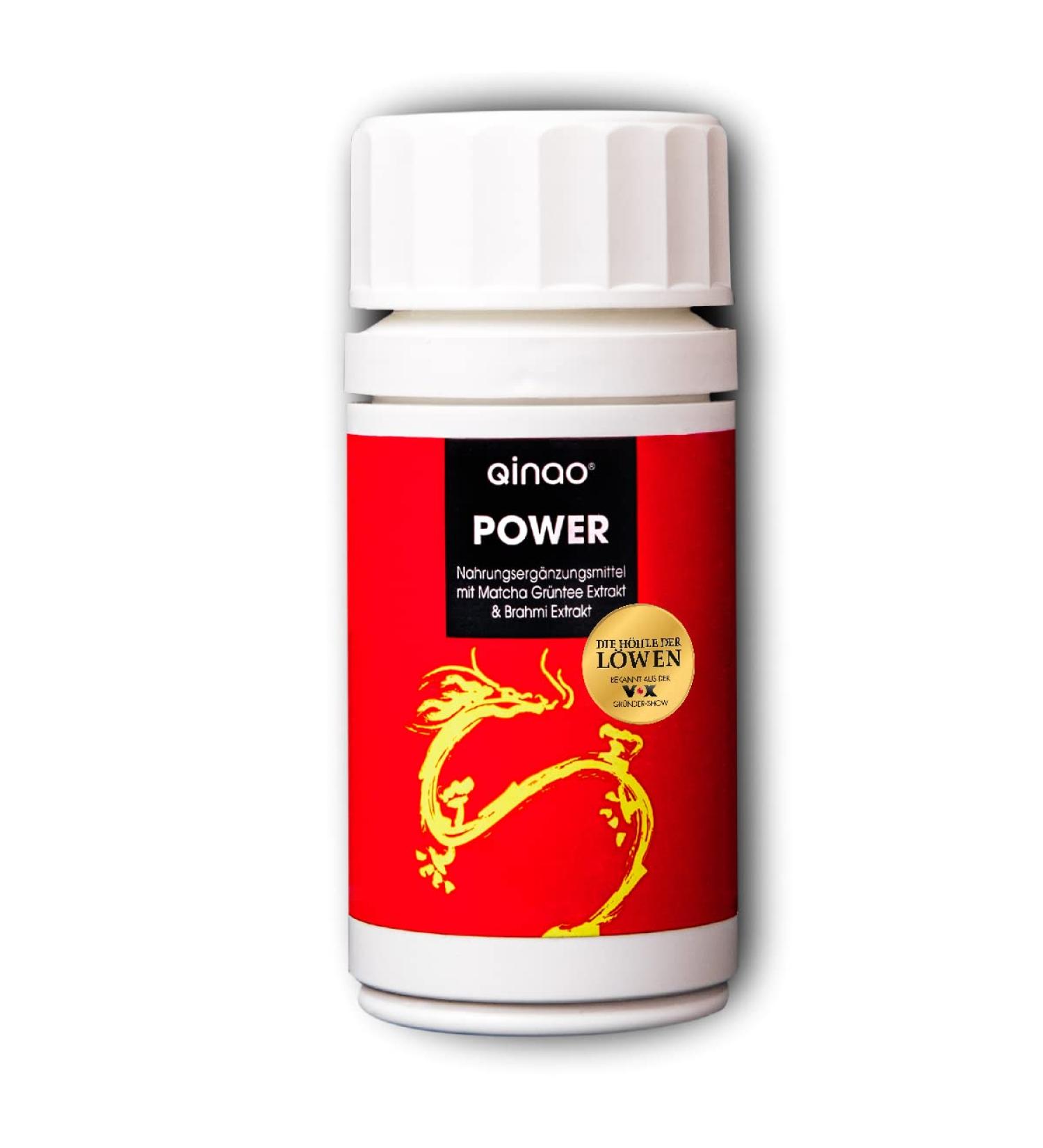 Qinao Power* Bottle 90 Dragees for 90 Days | Brainfood Supplement for Energy | Matcha Brahmi & Green Coffee Extracts | Made in Germany by Pharmacists - Buy Online on GoSupps.com