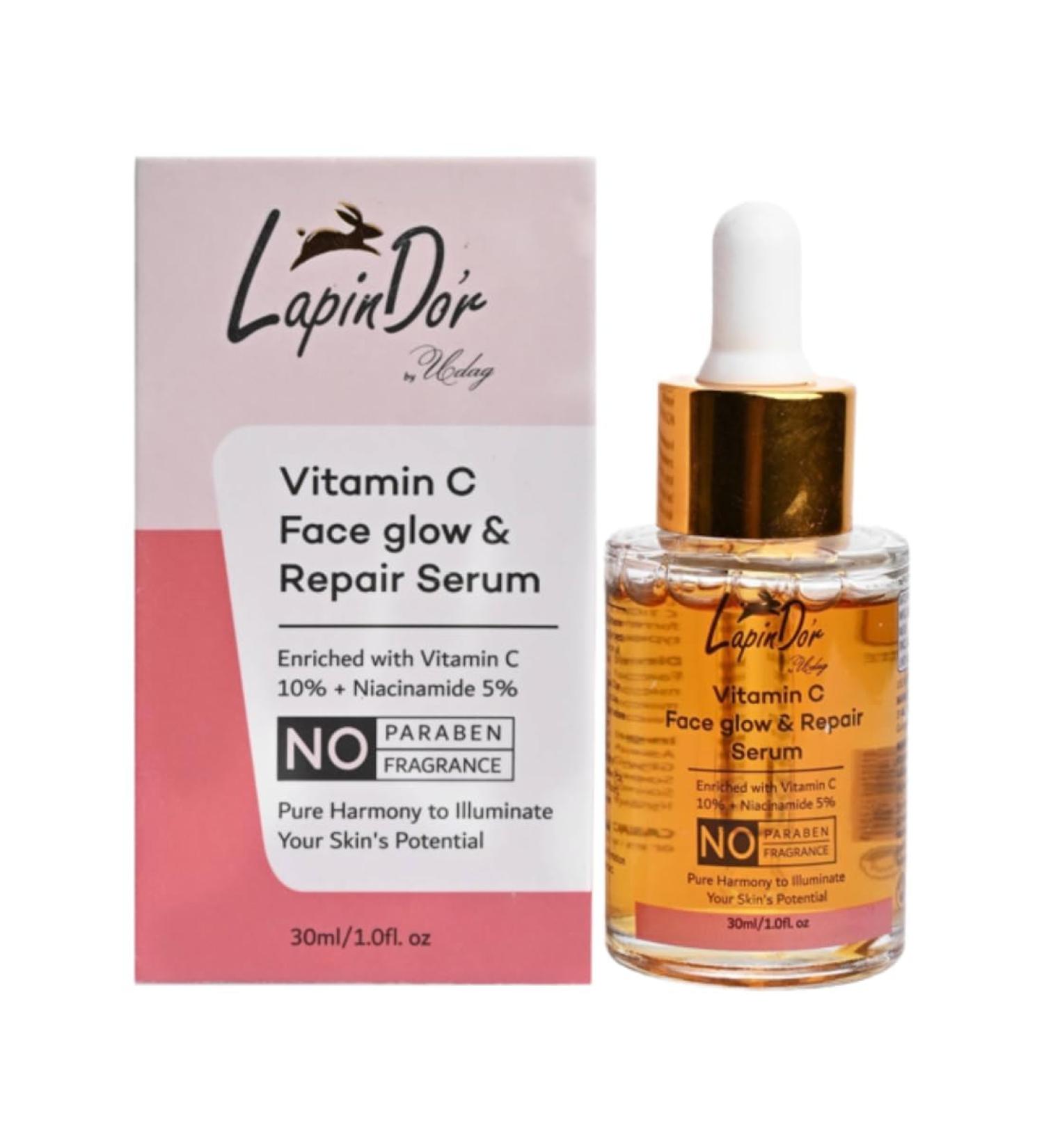 LapinD'or Vitamin C Face Glow and Repair Serum (30ml) | Vitamin C 10% Niacinamide 5% | Glowing Skin Skin repair | Pigmentation & Dark Spot Removal | All Skin Types Serum for Women & Men - Buy Online on GoSupps.com