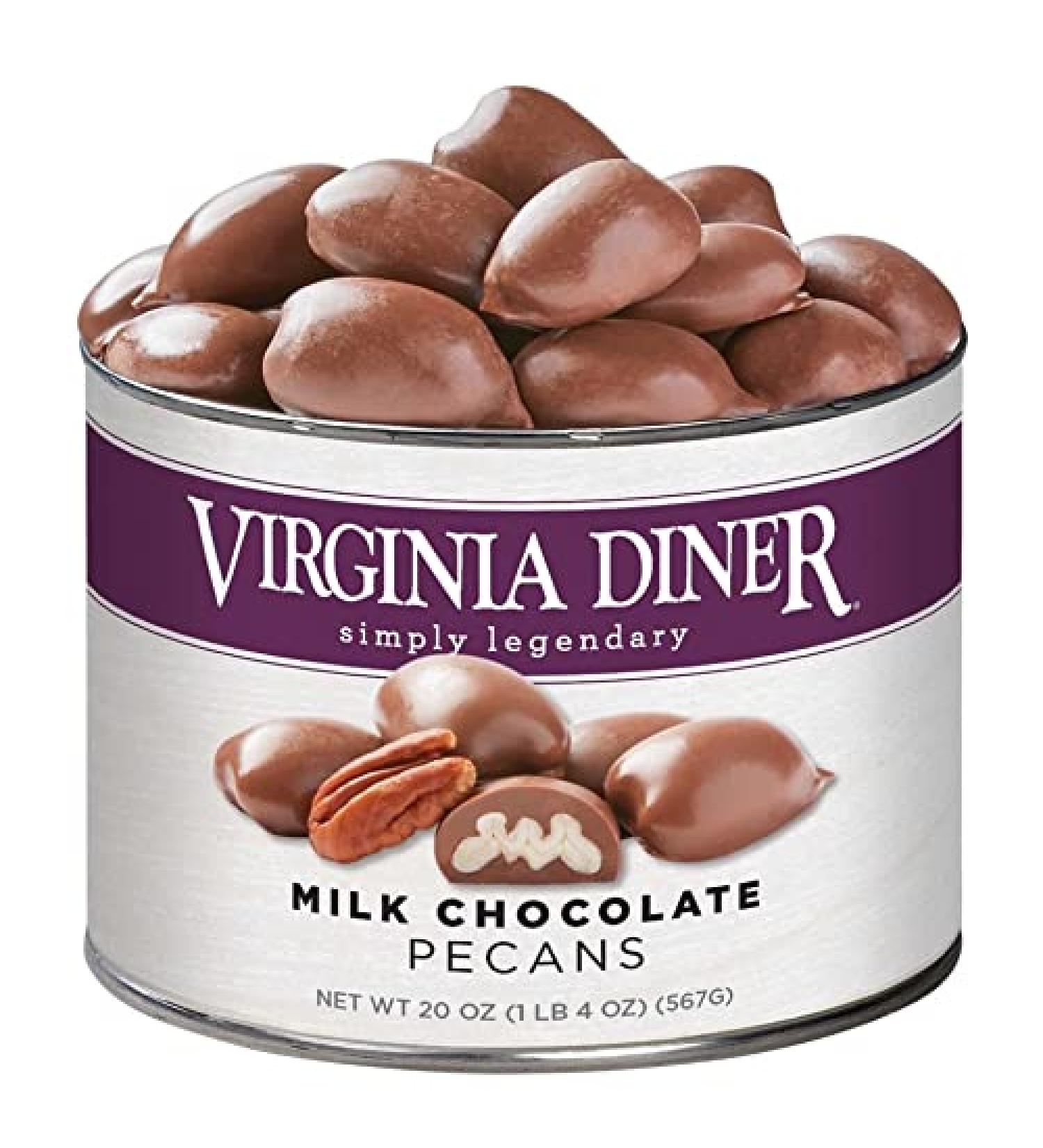 Virginia Diner - Gourmet Natural Milk Chocolate Salted Pecans, Limited Edition 20 Ounce Tin with Premium Milk Chocolate and Jumbo Roasted Georgia Pecans with Sea Salt