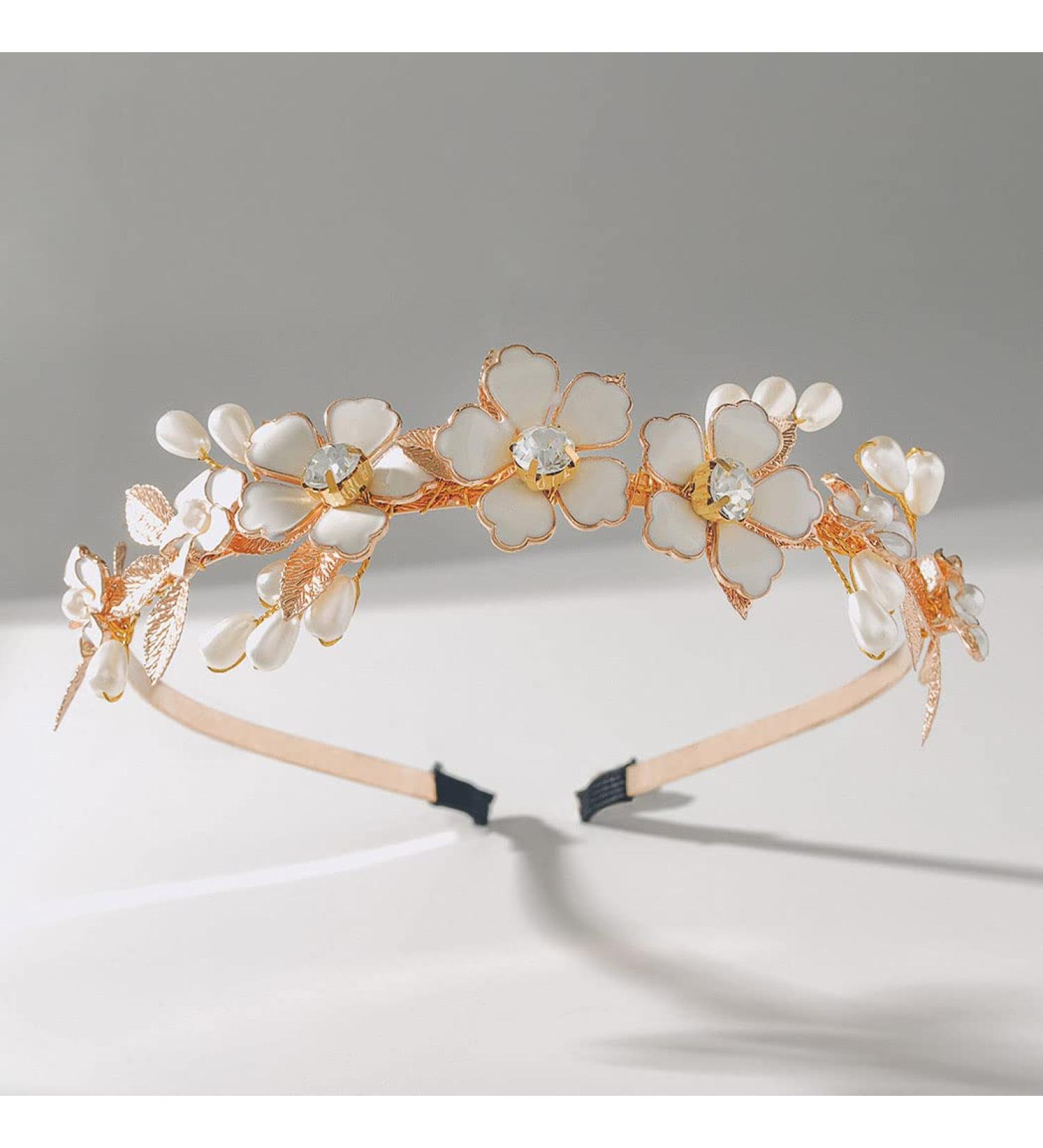IYOU Flower Girl Wedding Headband Floral Gold Bridal Hair Bands Pearl Prom Communion Bride Hair Accessories for Women and Girls - Buy Online on GoSupps.com