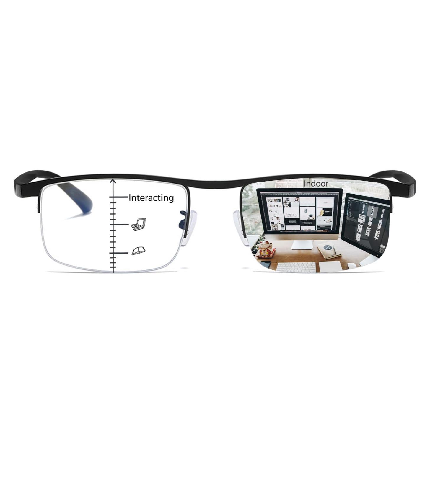 Buy Progressive Multifocus Reading Glasses - Semi Rimless Blue Light Blocking for Men & Women - TR90 Multifocal Readers - Black Frame - Clear Lens 2.0x - International Shipping Available - Buy Online on GoSupps.com
