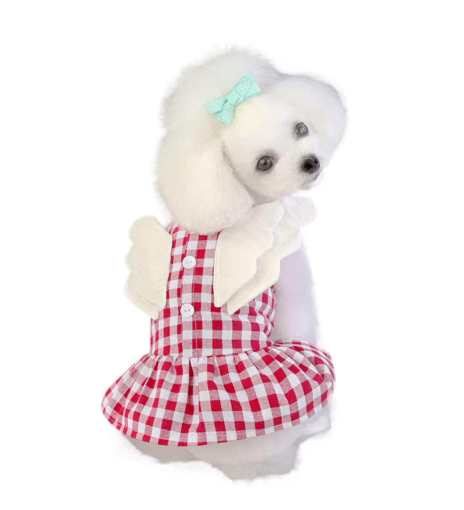Barrageon Dogs Kneid Sweet Princess Rock Clothing for Small & Medium Pets - Summer Bow Knot Apparel - Red Grid Design 25 cm Back Length - Buy Online on GoSupps.com