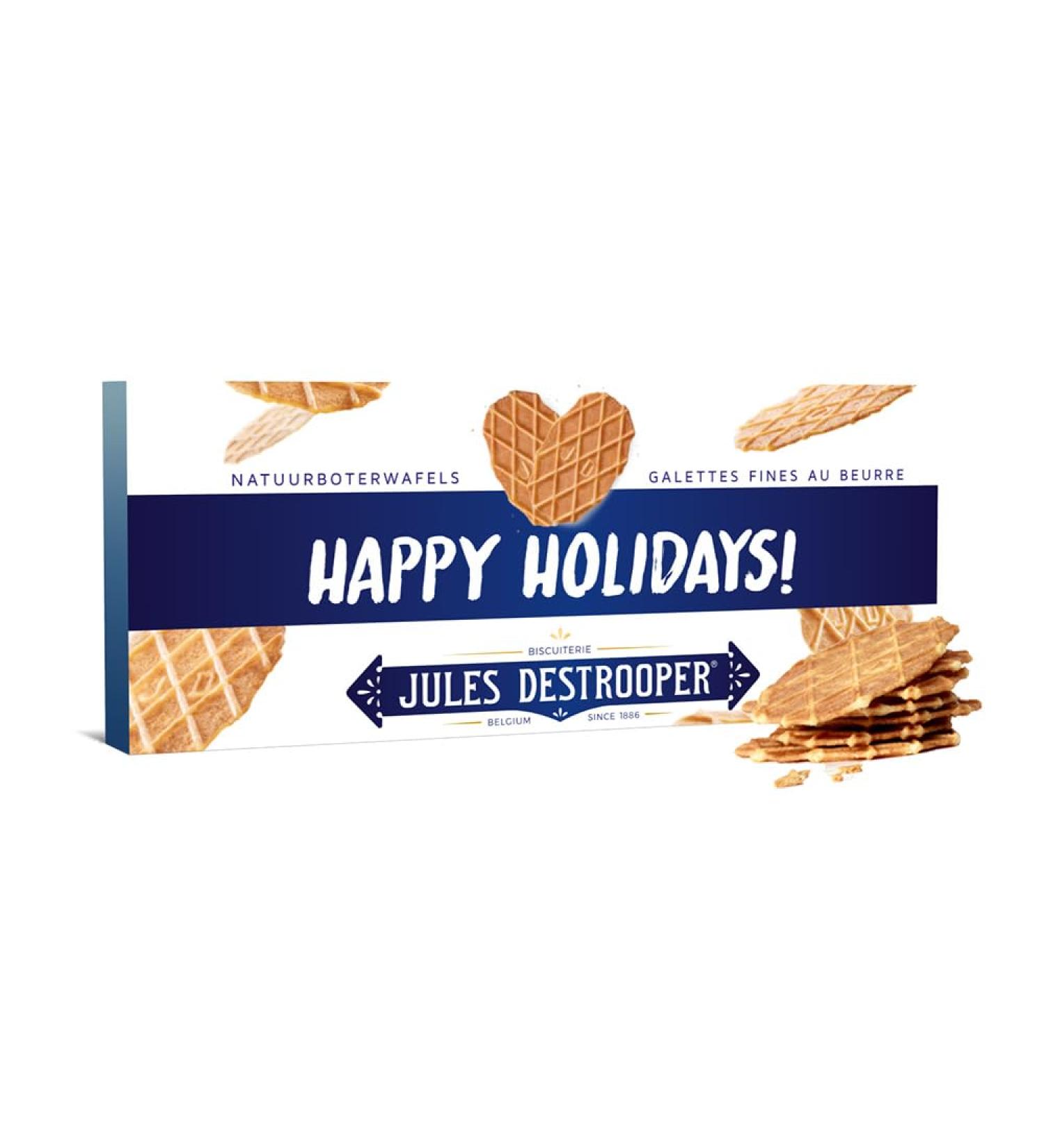  Vandeca Jules Destrooper Natural Butter Waffles in a gift box with the inscription "Happy Holidays!" - Belgian butter biscuits - 100g - Buy Online on GoSupps.com