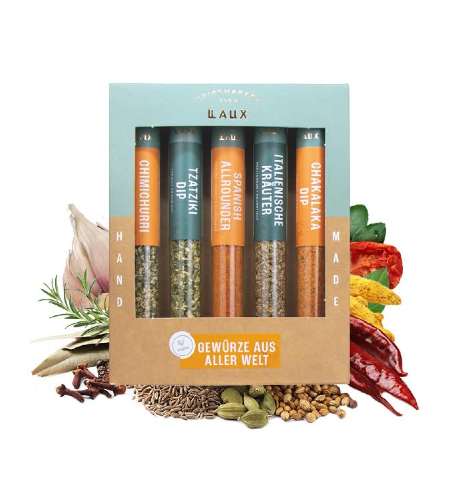 Premium Laux Spices Gift Box - 5 International Spices for Father's Day - Perfect BBQ & Grill Gift Idea - Buy Online on GoSupps.com