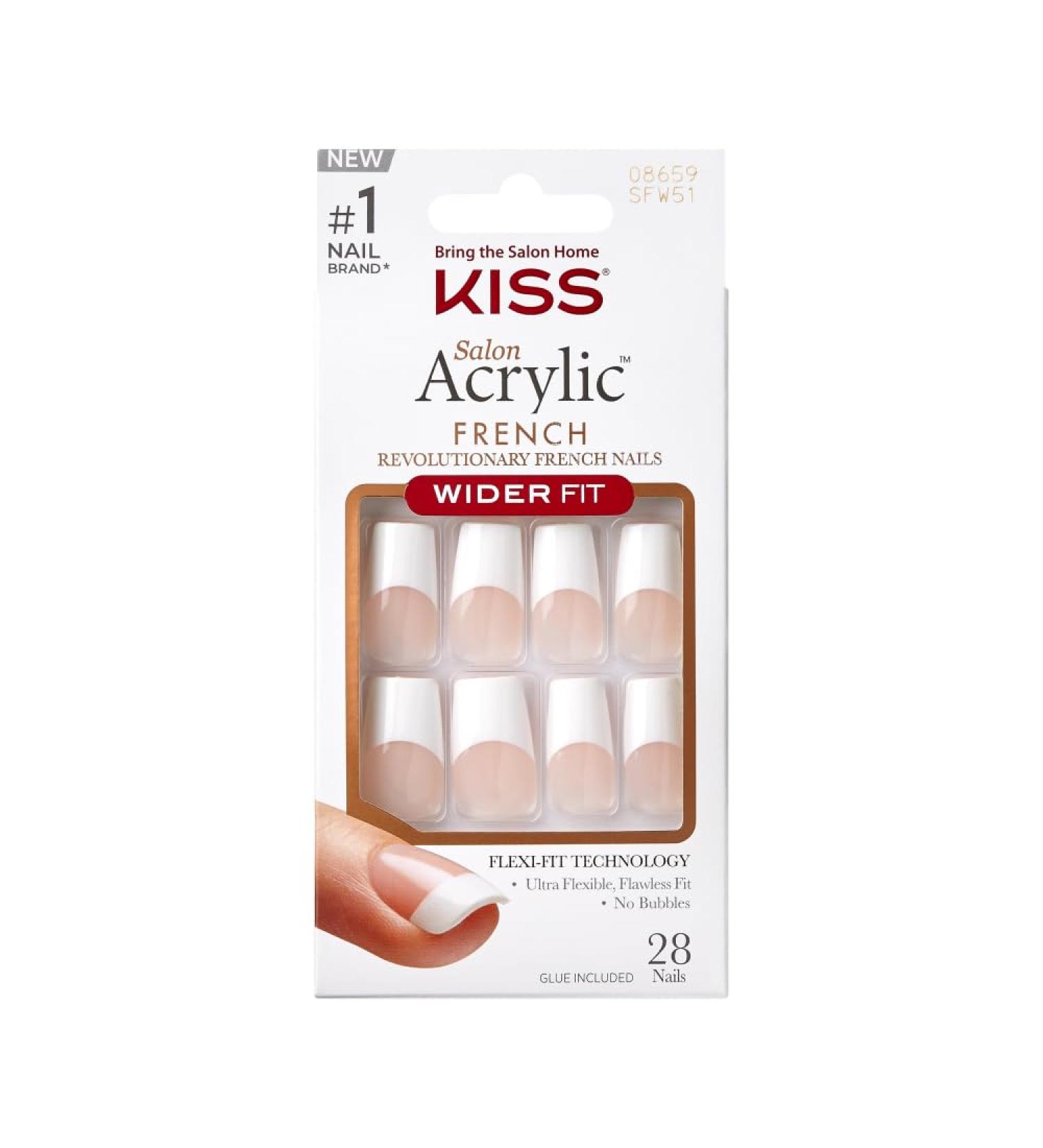 KISS Acrylic French False Nails Kit | Long Coffin White Tip Nails | Ready to Wear Gel & Manicure | Easy Apply Long-Lasting | International Shipping - Buy Online on GoSupps.com