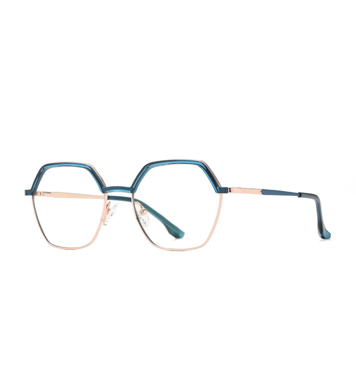 SERONI Metal Polygon Frame Blue Light Blocking Glasses - Anti UV Ray Computer & Reading Glasses for Men & Women - Gold-Blue - 52mm - Buy Online on GoSupps.com