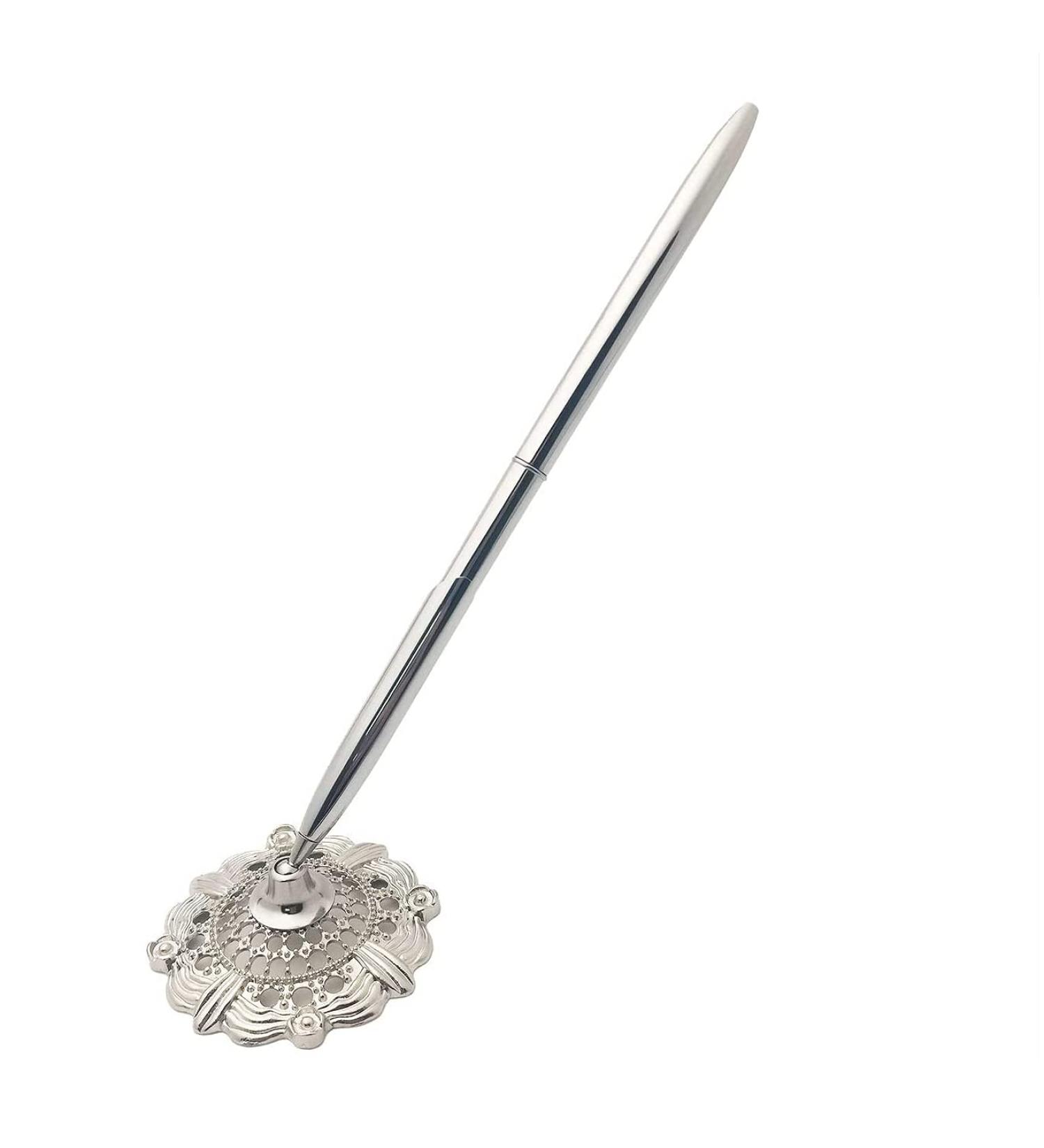 NAA Chris-Wang Guest Signing Pen with Hollow Out Sign in Pen Holder Stand Set for Wedding Bridal Party (Silver) - Buy Online on GoSupps.com