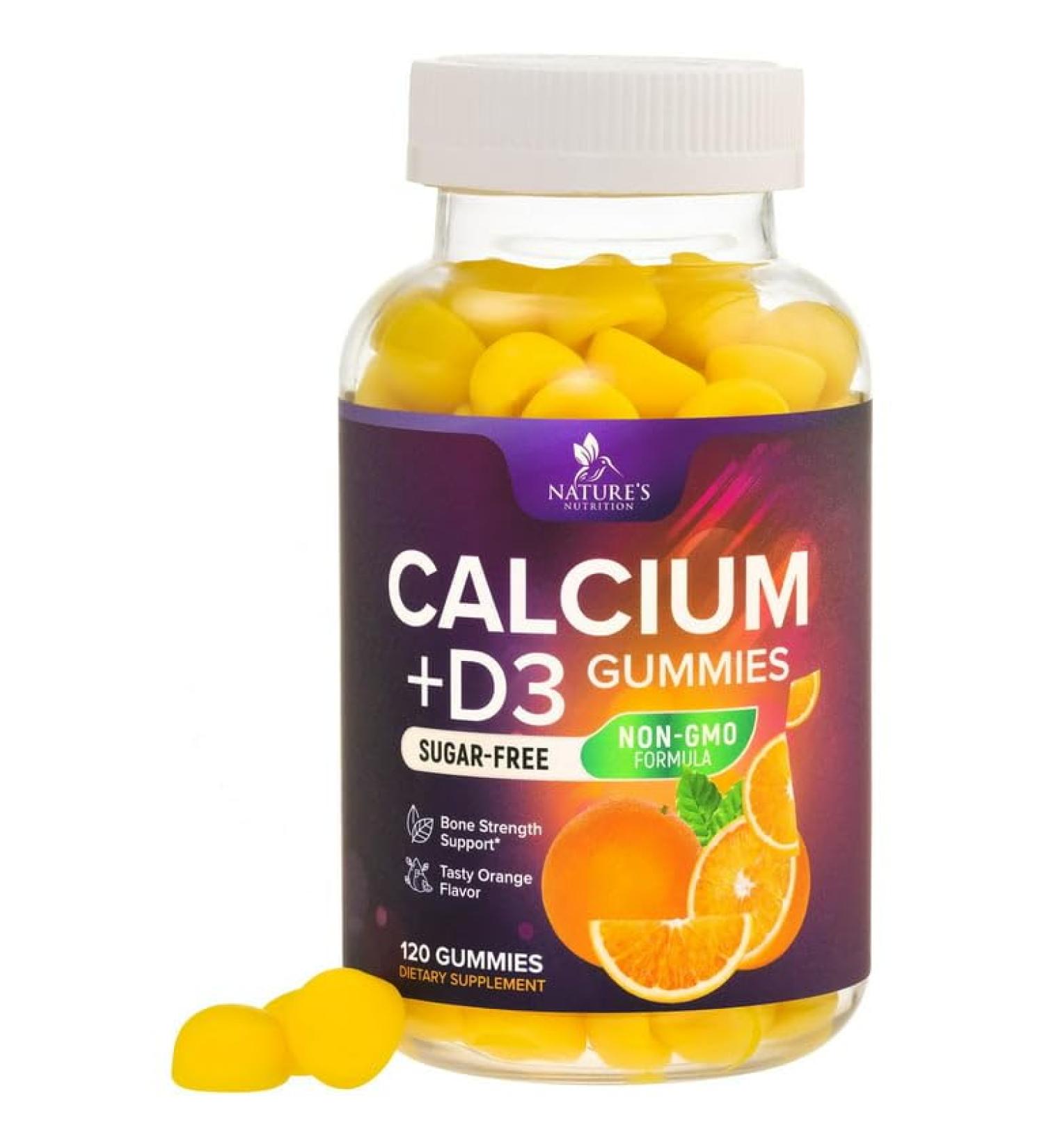 Sugar Free Calcium Gummy with Vitamin D3 for Immune & Bone Health - 120 Non-GMO Orange Flavor Gummies - Buy Online on GoSupps.com