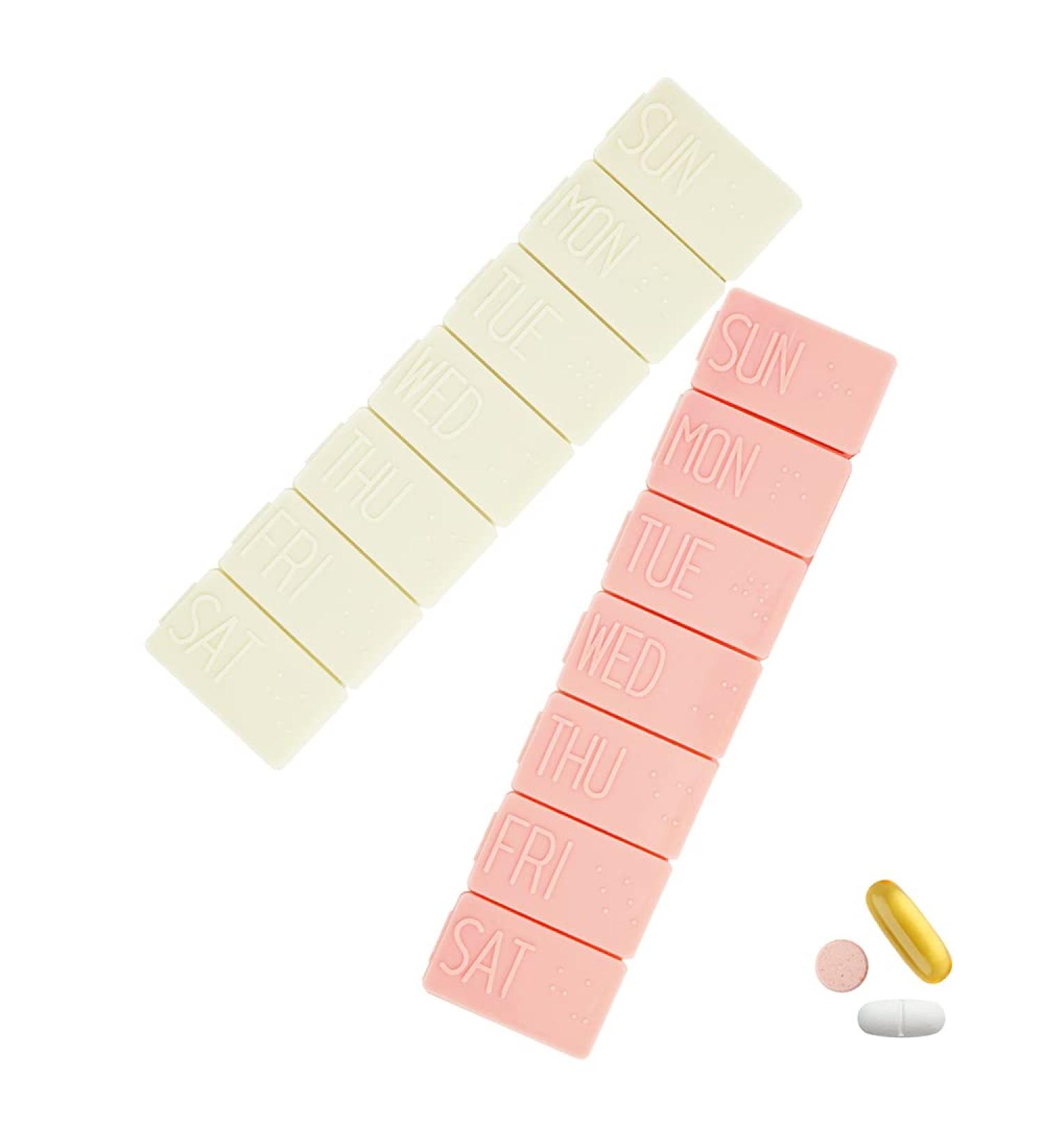 2Pack Extra Large Weekly Pill Organizer - 7 Day Travel Pill Case for Vitamins - Pink + White - Buy Online on GoSupps.com