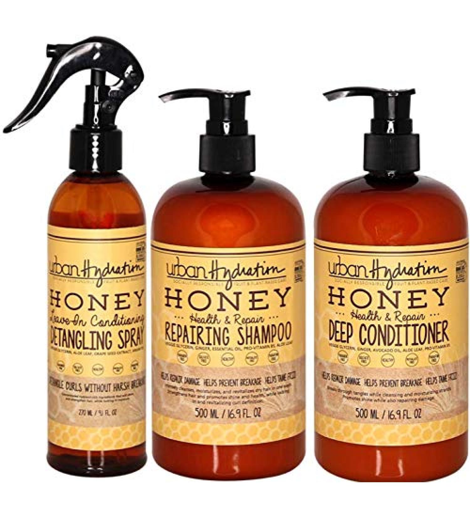 Urban Hydration Honey Health & Repair Shampoo Conditioner & Detangler Set | Sulfate Paraben & Dye Free | Hydrate & Repair All Hair Types - Buy Online on GoSupps.com