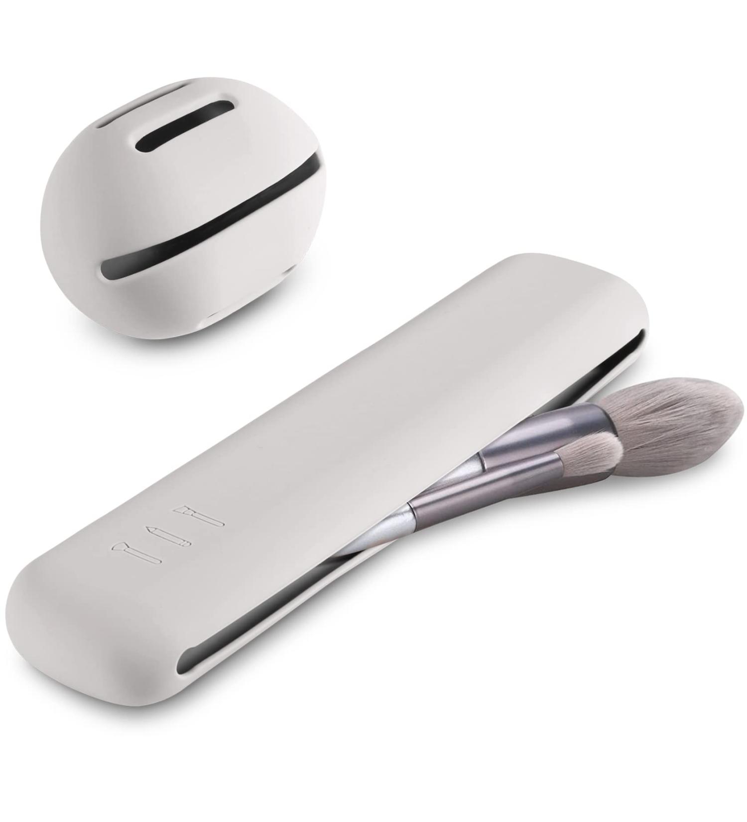 Qetlavee Portable Cosmetic Bag Set | Makeup Brush Holder & Sponge Organizer for Travel | Light Gray Makeup Storage Solutions - Buy Online on GoSupps.com