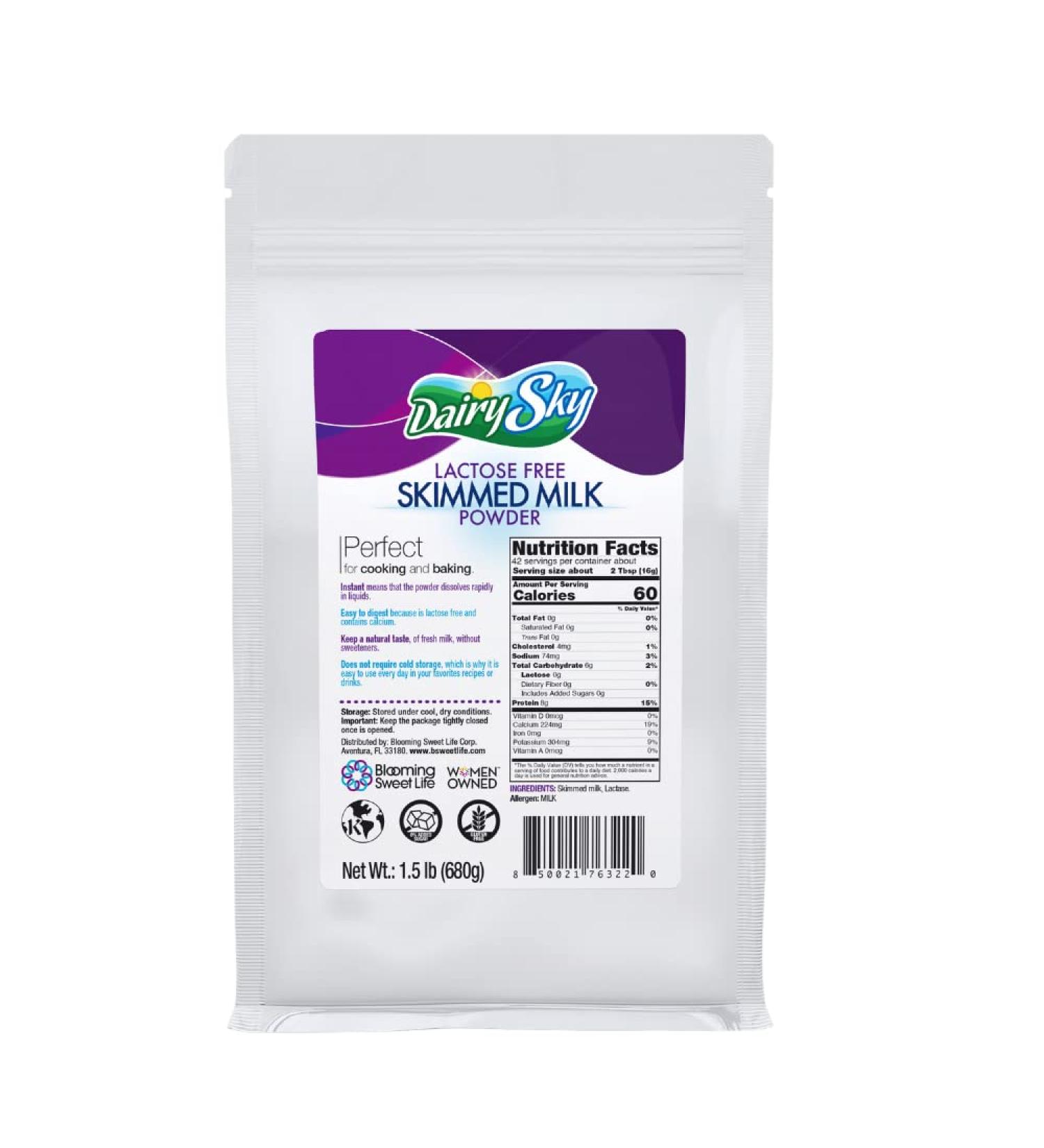 DairySky Lactose-Free Skimmed Milk Powder - Non-GMO, Fat-Free for Baking & Coffee | Kosher, Protein & Calcium Rich | RBST Hormone-Free - 24oz - Buy Online on GoSupps.com