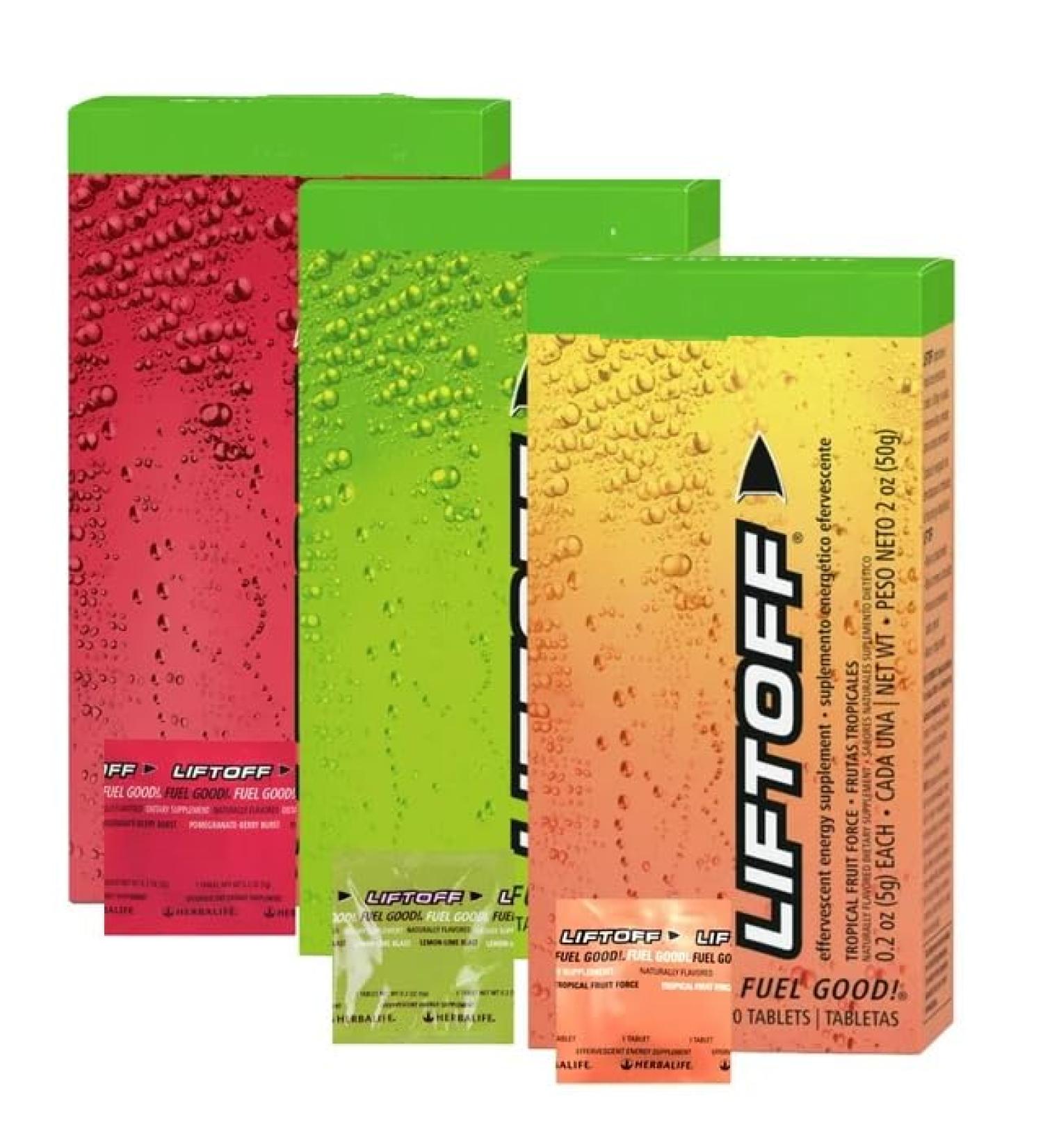 LIFTOFF Energy Drink Mix Pack - 24 Tablets Herbalife Tropical 3 Delicious Flavors | Boost Energy & Focus Worldwide - Buy Online on GoSupps.com