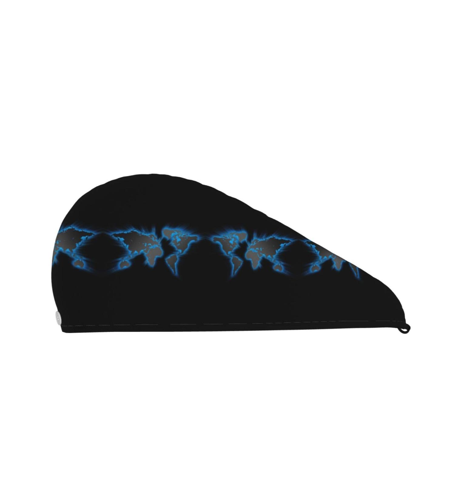 World Map Coral Velvet Dry Hair Cap | Quick-Dry Hair Towel Wrap for Men & Women | Perfect for Travel & Home - Buy Online on GoSupps.com
