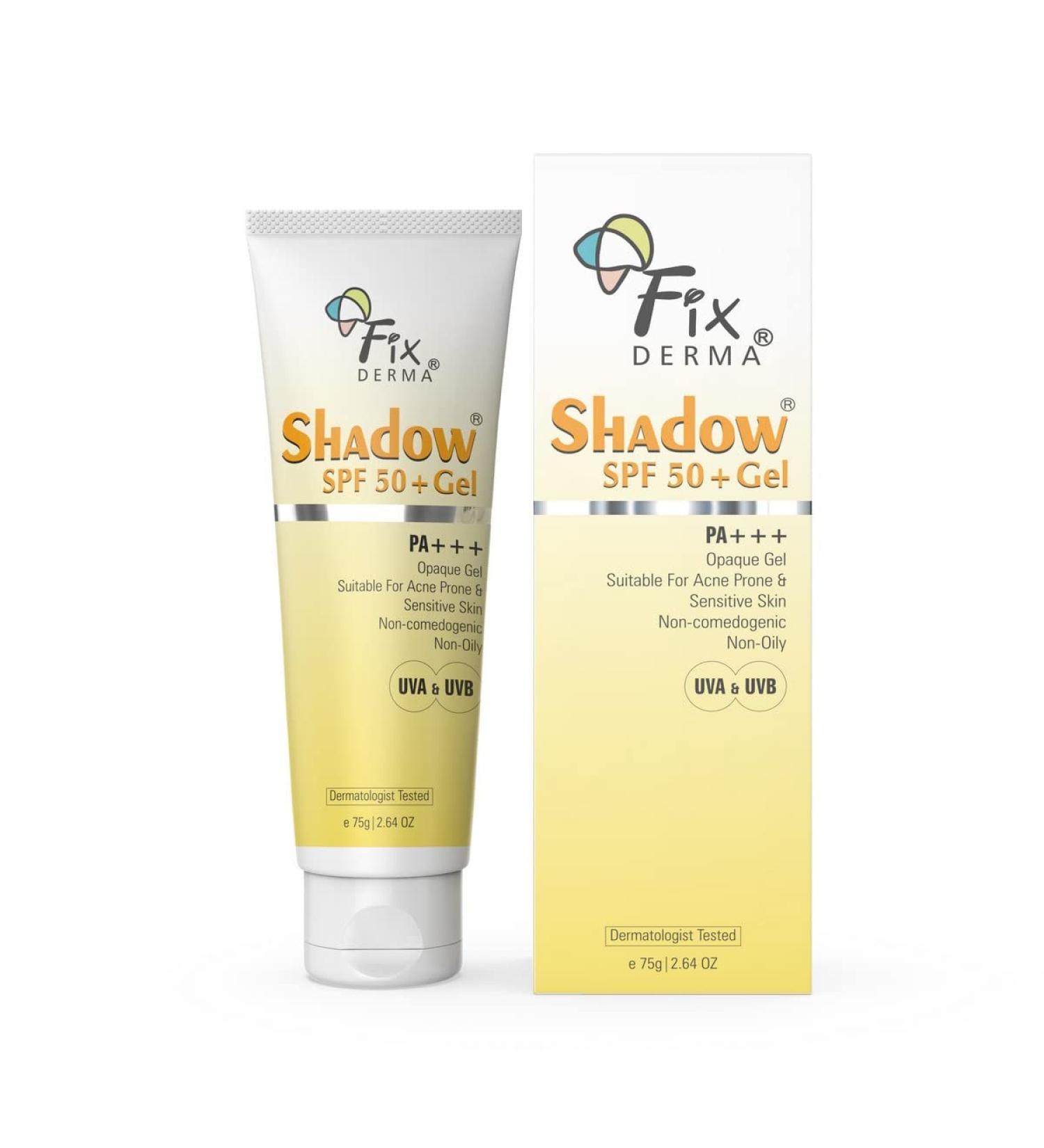 Fixderma Shadow SPF 50+ Gel | Titanium Dioxide & Zinc Oxide Sunscreen | Broad Spectrum UVA/UVB Protection | Water Resistant | 2.64 Oz - Buy Online on GoSupps.com