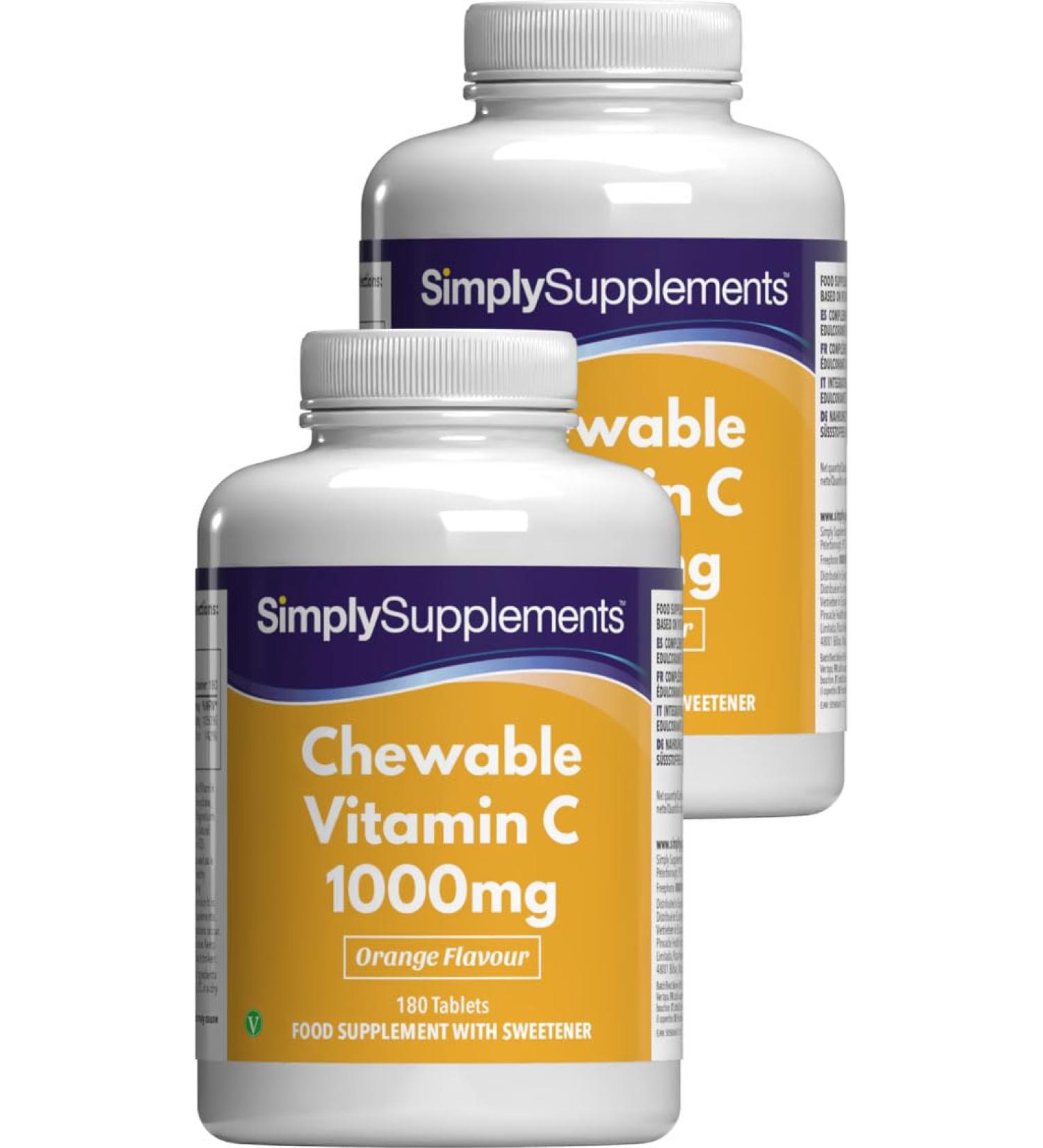 Vitamine C Croquer 1 000 mg | Compl ment Alimentaire Naturel | 360 Comprim s V g taliens au Go t d Orange | 12 Mois d Utilisation | SimplySupplements - Buy Online on GoSupps.com