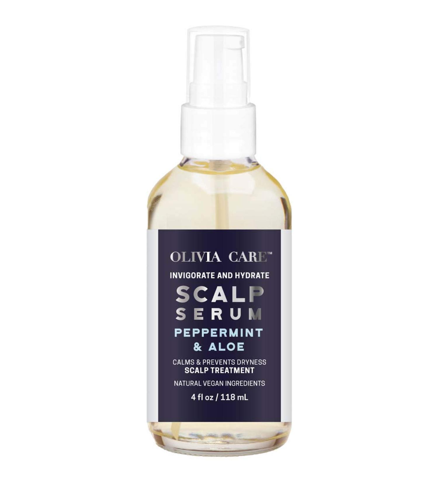 Peppermint & Aloe Hair Scalp Serum - Natural Vegan Treatment for Hydration & Dryness Relief - 4 FL OZ | Olivia Care - Buy Online on GoSupps.com