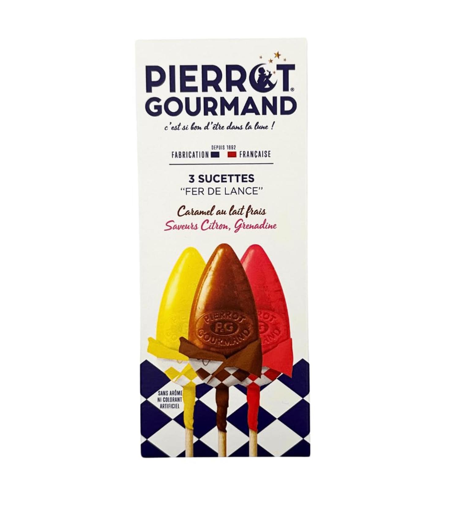 Pierrot Gourmand - Case of 3 lollipops - Fer de lance - Fresh milk caramel lemon and grenadine - Buy Online on GoSupps.com